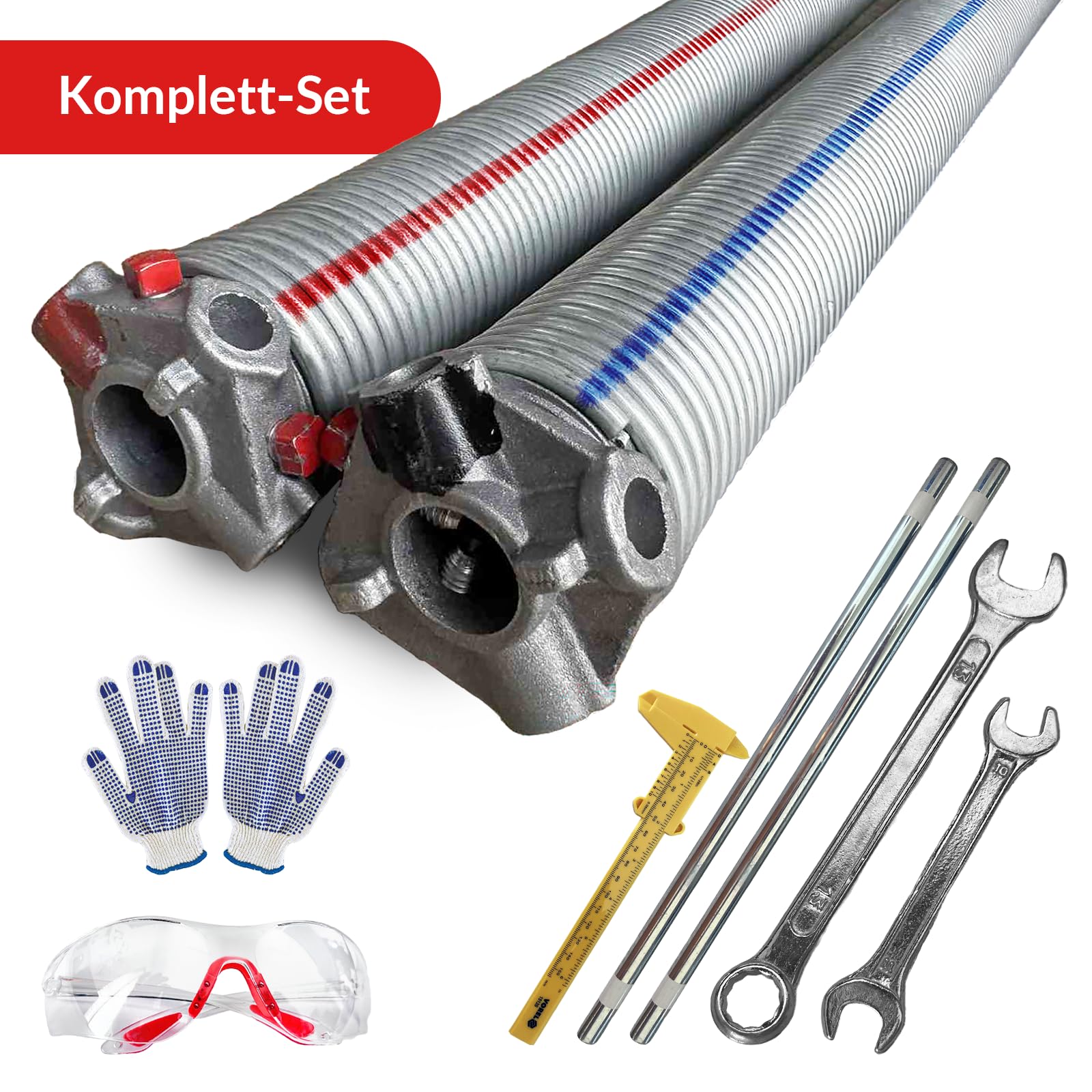 KASTOM Garagentor Torsionsfedern Set SPRINGSERVICE verzinkt 1 Paar Federn links rechts – Ersatzfedern Torfeder Satz + Zubehör – Größen 51 5,0–6,5 mm für Sektionaltor