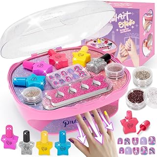 RIANEAN Girls Nail Polish Kit Age 5-10: Safe Peel-Off Polish, Nail Dryer, Fake Nails, Glitter - Fun Birthday Gifts for Kids