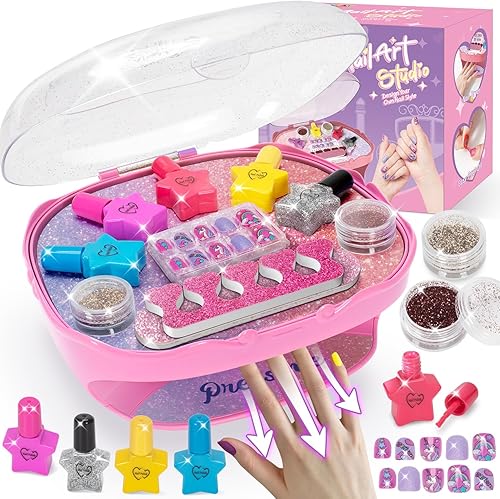 Miniatura 8 de Juego de esmaltes de uñas para niñas, color morado, juguetes para niñas de 5, 6, 7, 8, 9, 10, kit de cuidado de uñas con esmalte de uñas, secador de