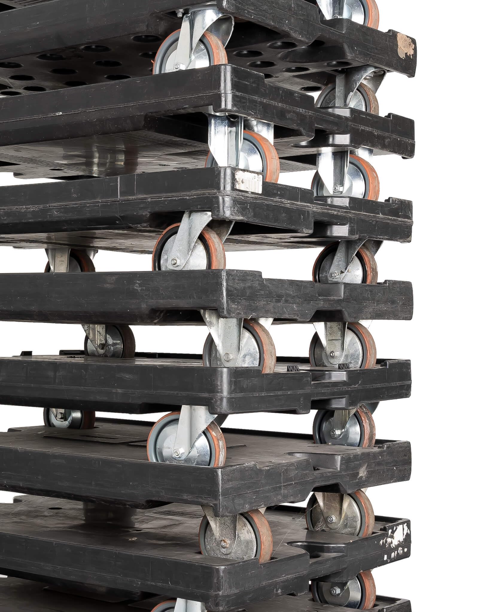 Profi Schwerlast Transportroller 80x60cm schwarz, 2er Set | Industrieroller Rollbrett Möbelrollwagen gebraucht mit Holzboden für Stapelboxen, 500kg Tragkraft, 2 Block- und 2 Lenkrollen