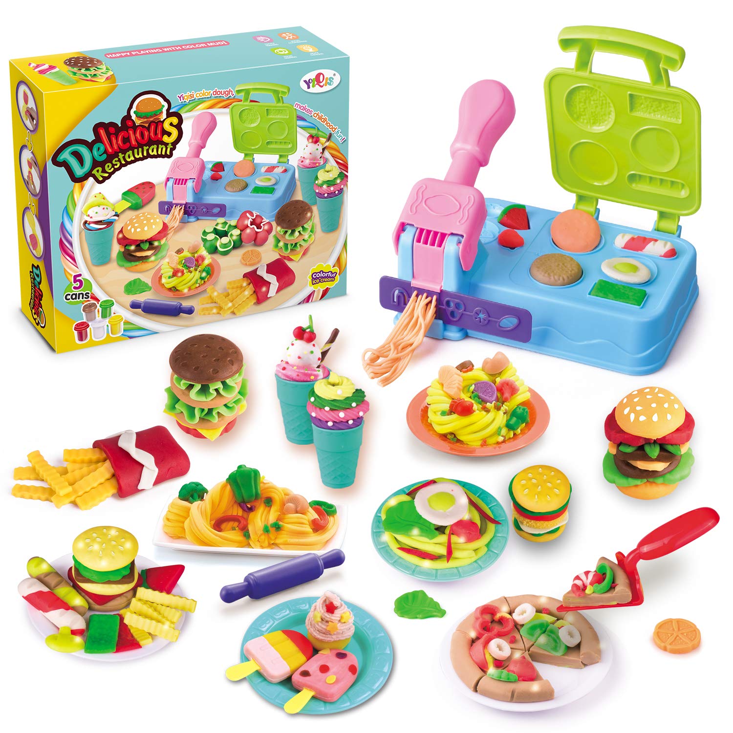 Pony Toy Play Color Dough Kitchen Creations Breakfast Burger and Pasta & Pizza Inspired Cookout Creations Play Food Barbecue Toy Grill'n Stamp Playset Ages 3 + with 5 Non-Toxic Compound Colors