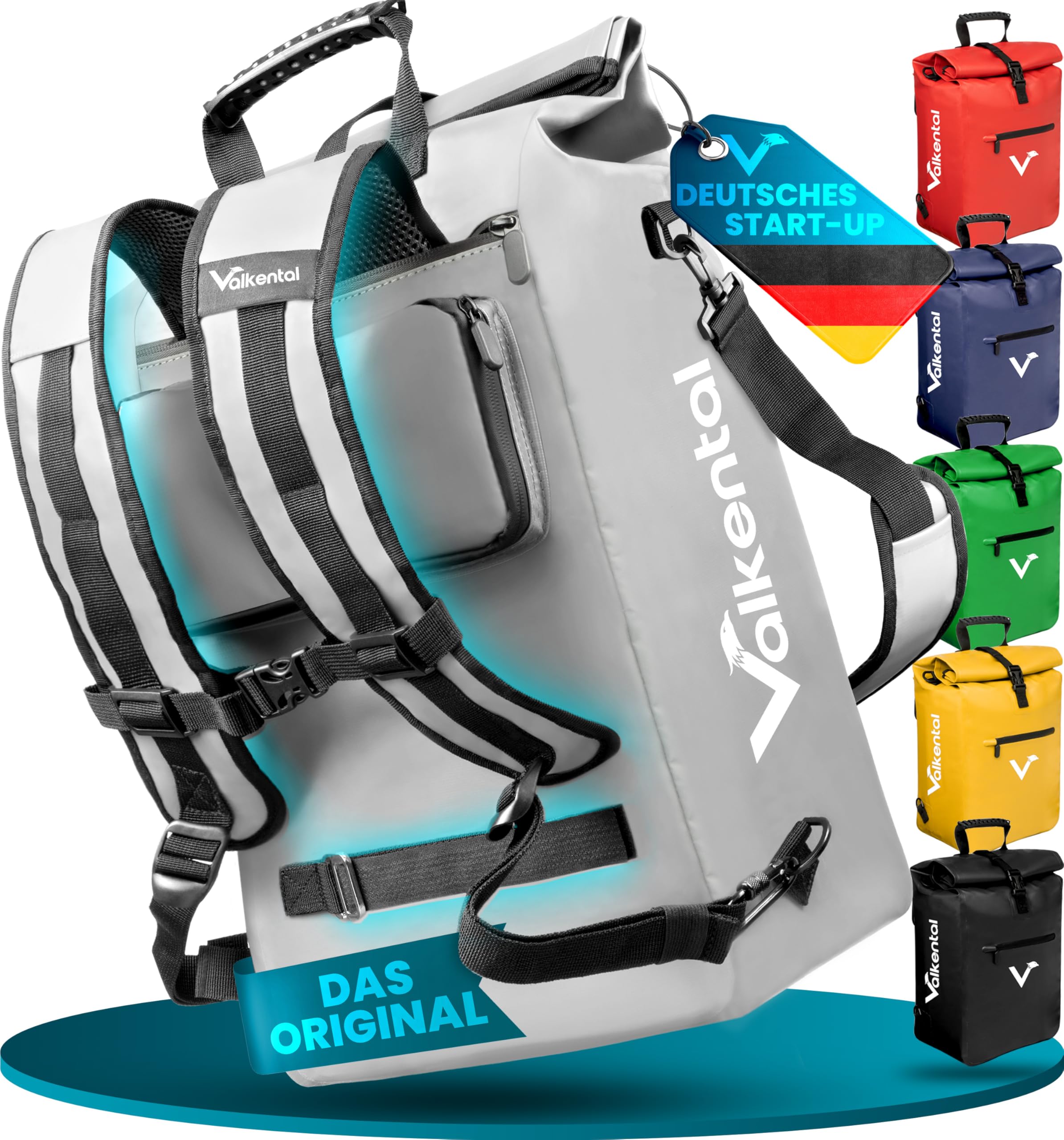 Valkental® 3in1 Fahrradtasche [Bis 25L] - Das Original - Geeignet als Gepäckträgertasche, Rucksack und Umhängetasche - 100% Wasserdicht & Reflektierend - Sichere Befestigung [Abschließbar] Laptopfach