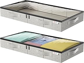 Underbed Storage Bags, Under Bed Storage Box with Reinforced Handle and Lid, Sturdy Sidewalls/Bottom for Clothes, Duvets, Comforters, Blanket, Bedding Thick Fabric with Clear Window, 2Pack