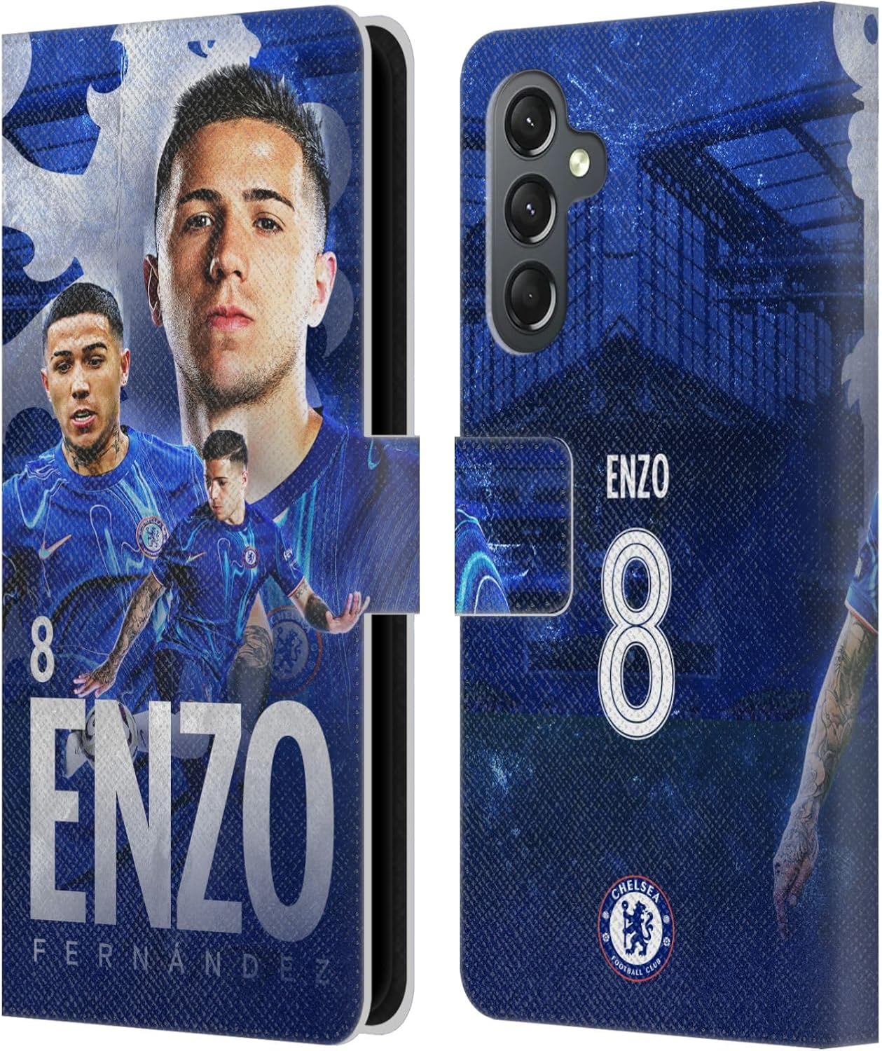 Head Case Designs Officially Licensed Chelsea Football Club Enzo Fernández 2024/25 First Team Leather Flip Case Compatible with Samsung Galaxy A25 5G