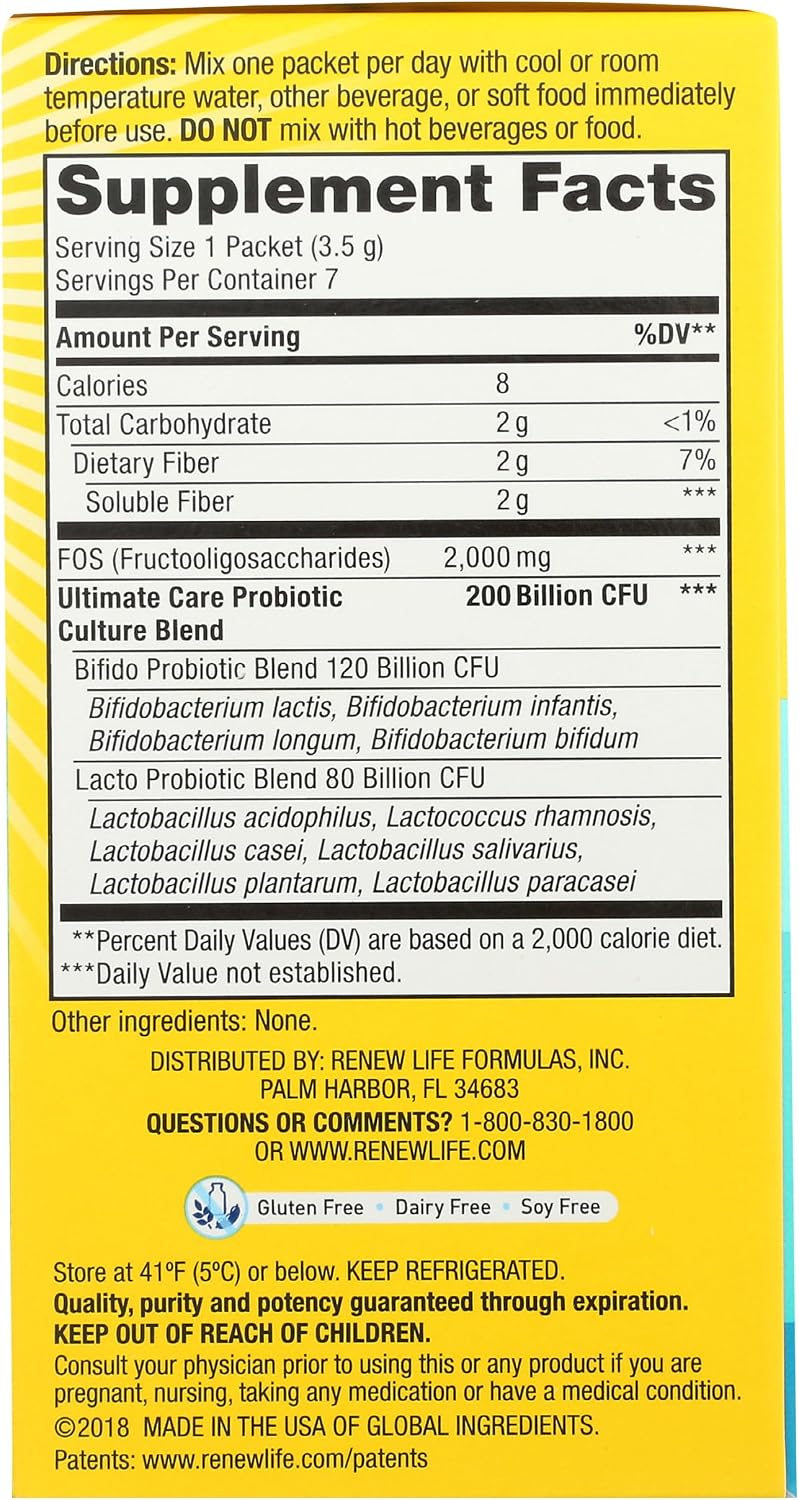 Renew Life Ultimate Flora Adult Ultimate Care Probiotic, 200 Billion, 7 Packets (Package May Vary)