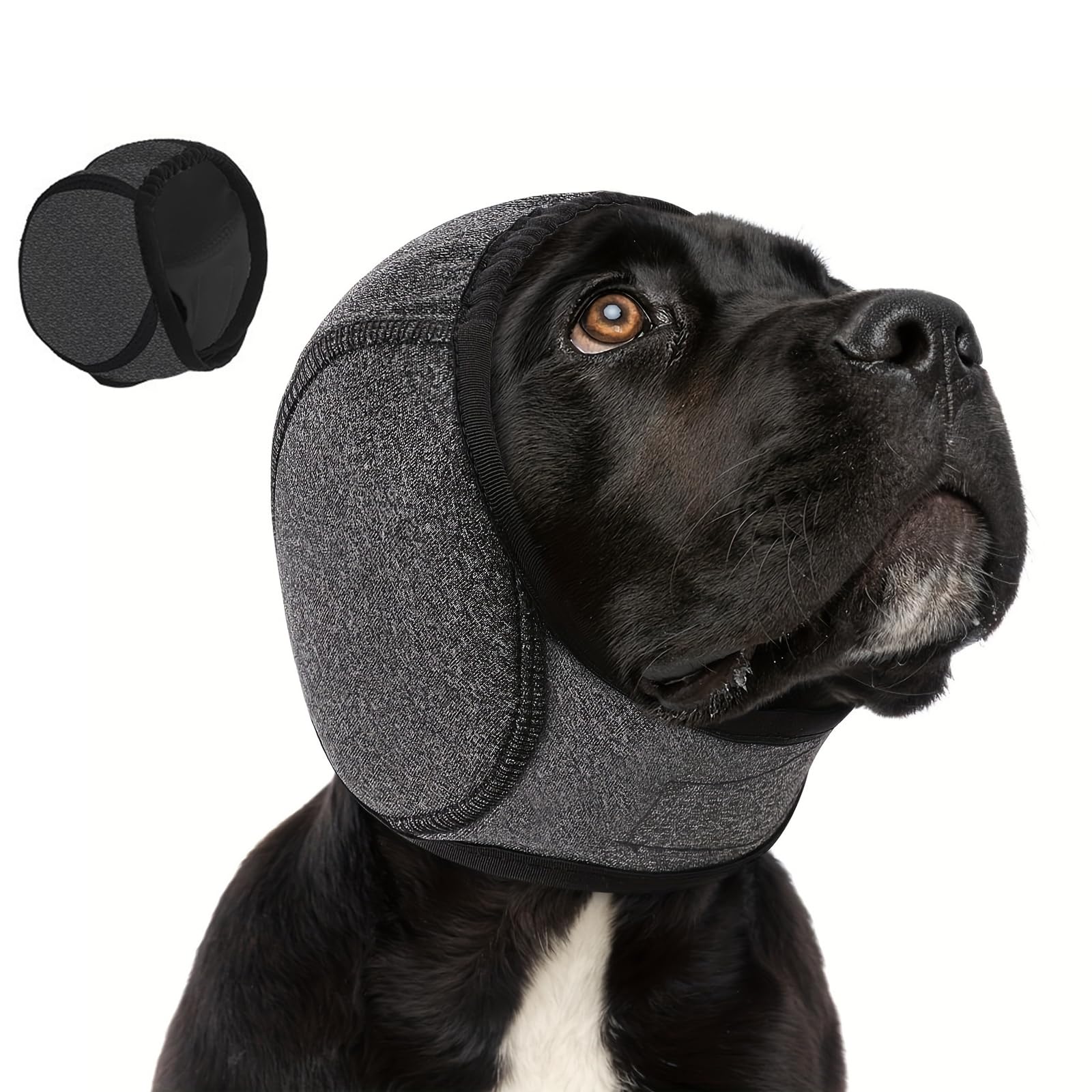 Dog Ears Cover, Adjustable Dog Ear Muffs Comfortable Waterproof Dogs Snood Ear Protector Muffs Noise-Reducing, Calming Hood Head Wrap for Bath Grooming​ Swimming Fireworks Thunder Anxiety Relief(Grey)