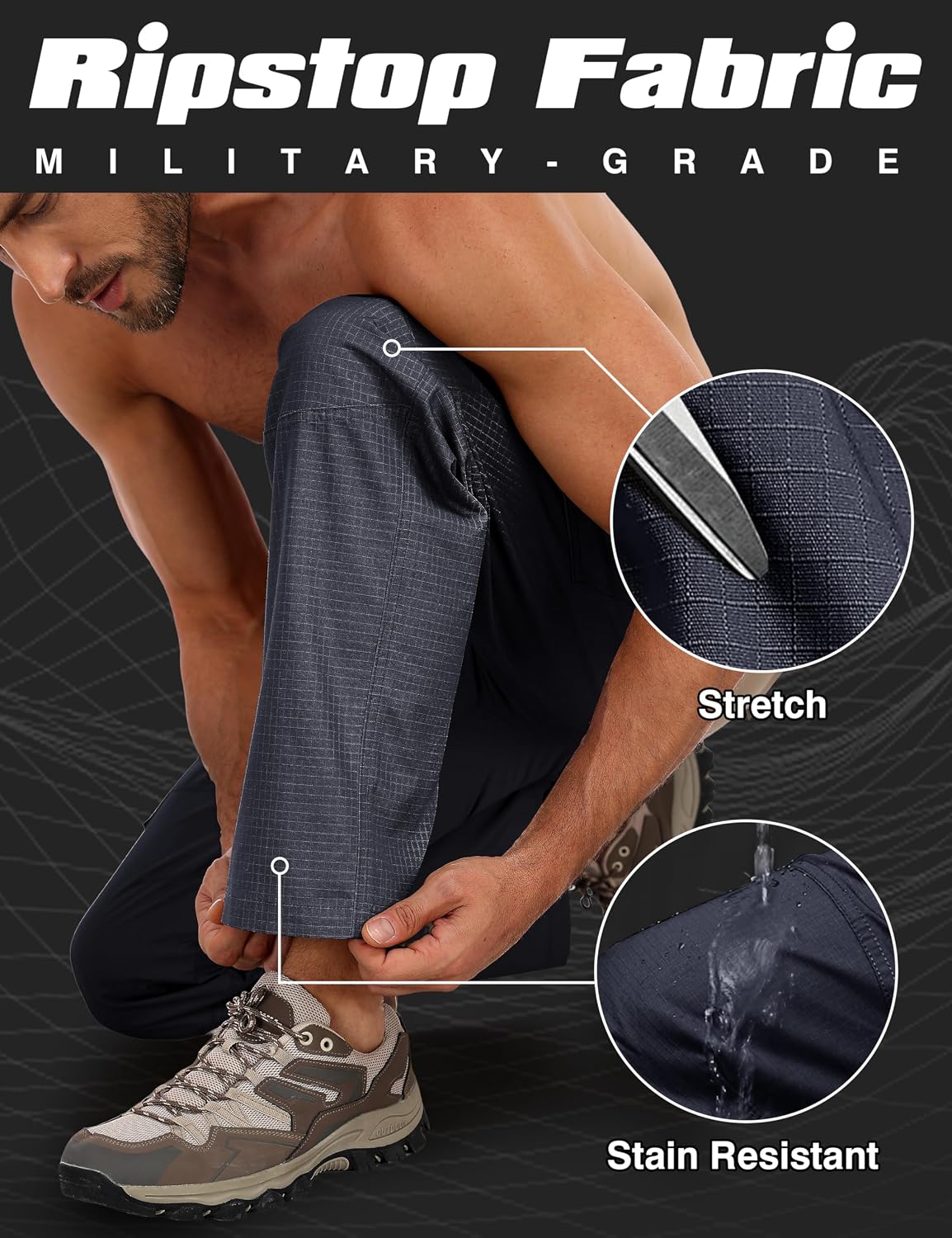 Lzzidou Men's Tactical Cargo Pants Ripstop Lightweight Work Pants Water Resistant Outdoor Hiking Pants with Multi Pockets