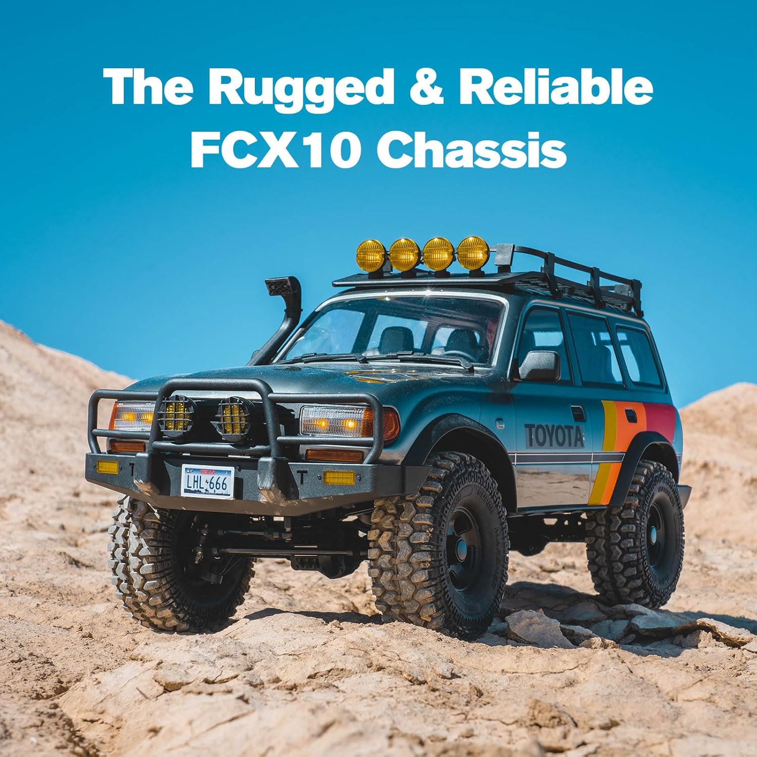 FMS RC Crawler 1/10 FCX10 Land Cruiser LC80 RS Toyota Licensed 4WD 2.4Ghz RC Rock Truck Hobby Grade RC Model Climbing Car Remote Control Car Off Road Vehicle for Adults FMS11042RSGY