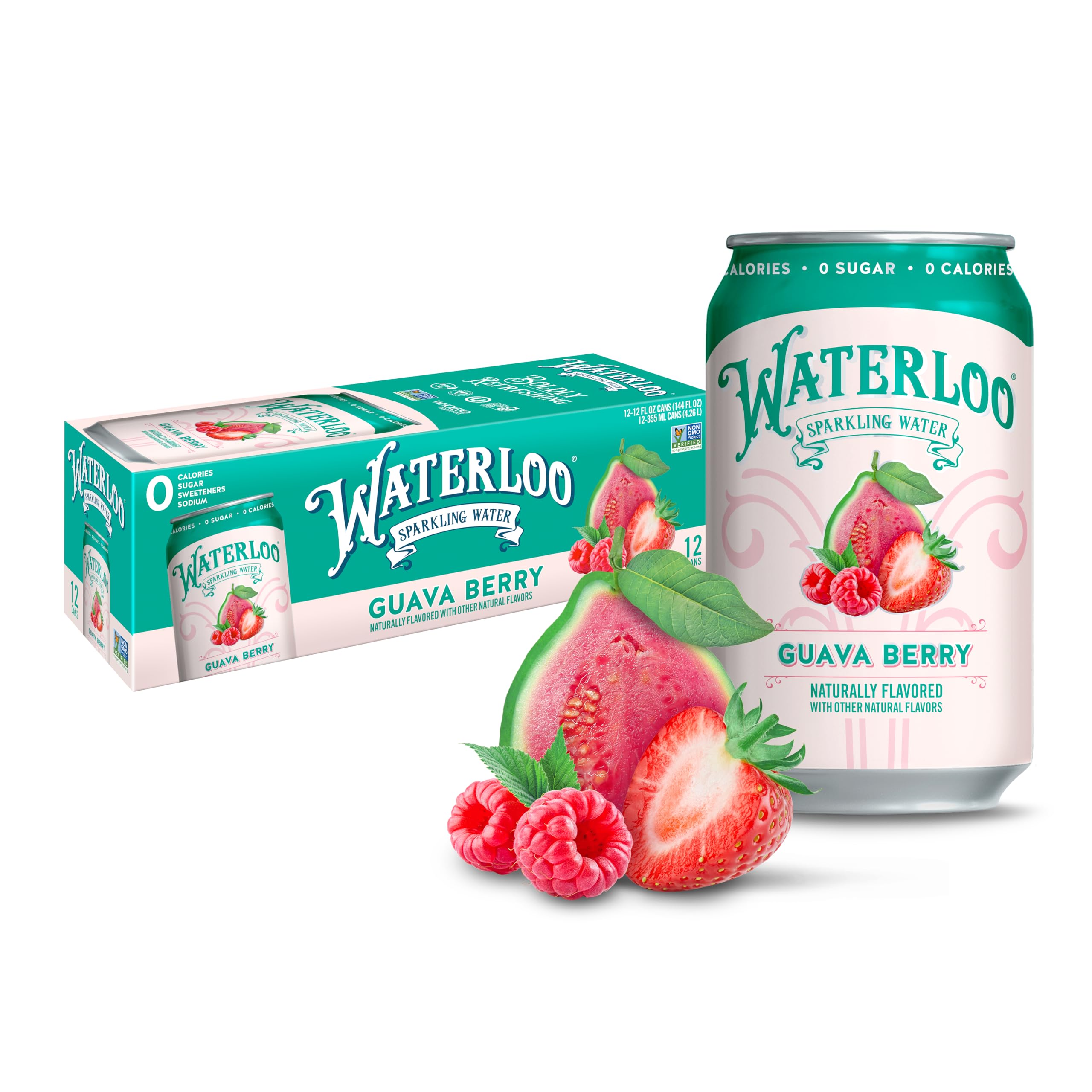 Waterloo Sparkling Water, Guava Berry Naturally Flavored, 12 Fl Oz Cans (Pack of 12) – Zero Calories and Zero Sugar or Sweeteners