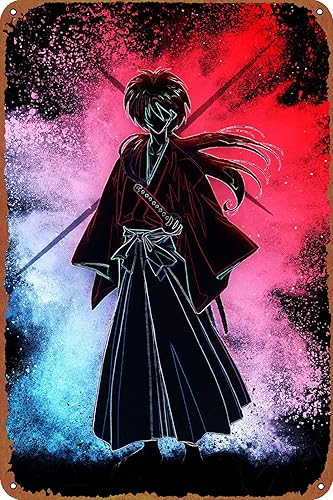 Rurouni Kenshin Poster Retro Metal Tin Sign Vintage Decoración de Pared Letreros de Metal Póster de 8 x 12 pulgadas