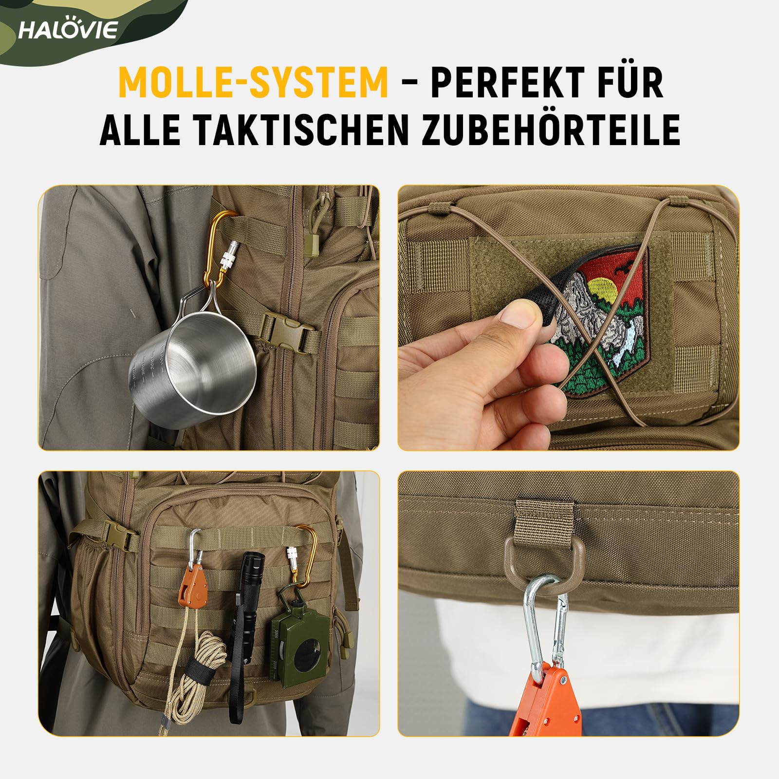 HALOVIE Wanderrucksack 30L Rucksack mit MOLLE-System