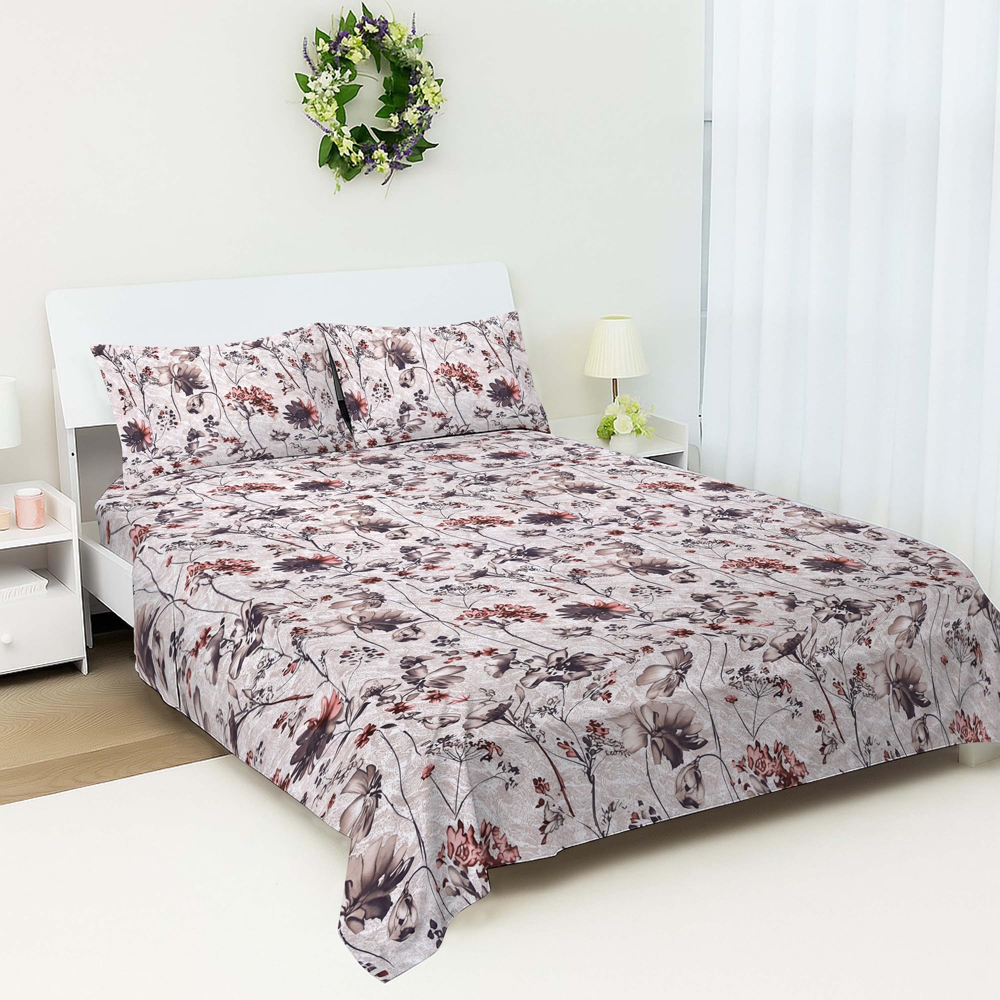 Bloombedding Printed Small Double Flat Sheet Bed Set | Cozy Single Flat Sheet with Pillowcase | Strong, Lightweight & Easy Care Bedding