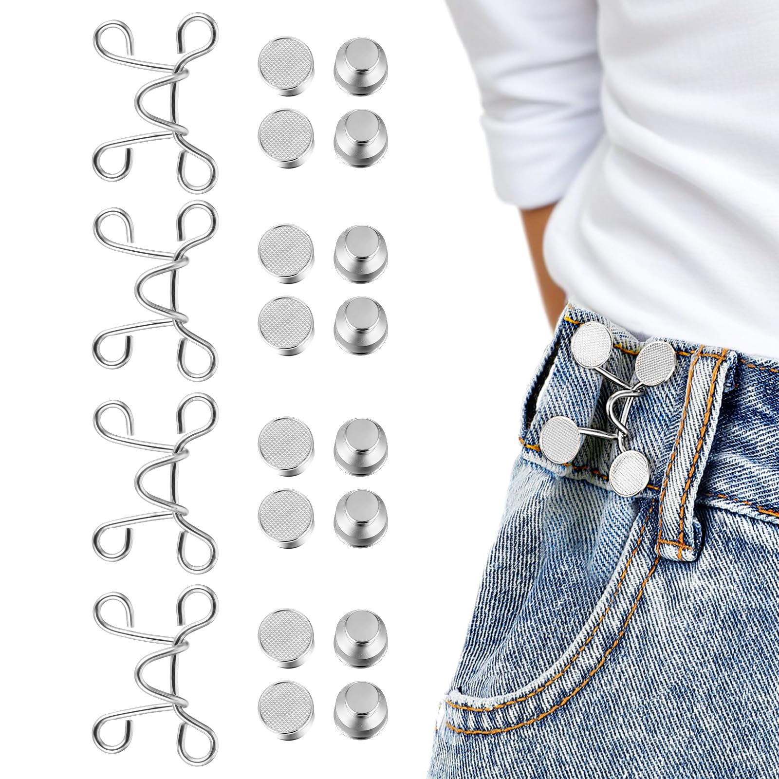 8 Paires Serre-Taille Pour Jean - Bouton Ajustable Sans Couture, Pant Waist Tightener - Pour Pantalon Trop Large