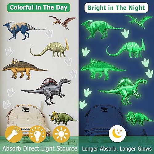 Miniatura 5 de Calcomanías de pared de dinosaurio que brillan en la oscuridad, calcomanías de pared de dinosaurios brillantes autoadhesivas para techo, calcomanías