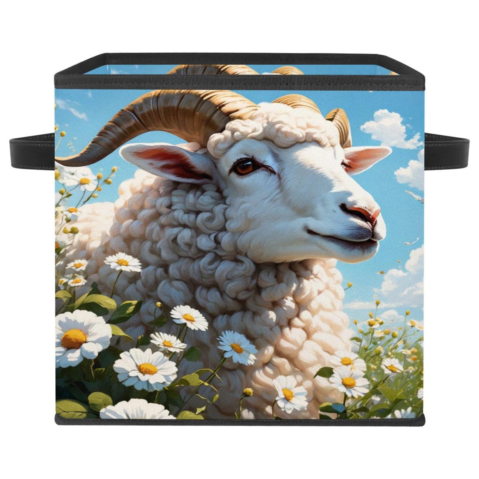 Panier d'organisation durable pour salon et placard motif fleur et mouton