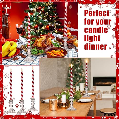 Miniatura 6 de Baquler 6 velas cónicas sin llama de bastón de caramelo que funcionan con pilas, velas LED de Navidad de 10.6 pulgadas con temporizador remoto,