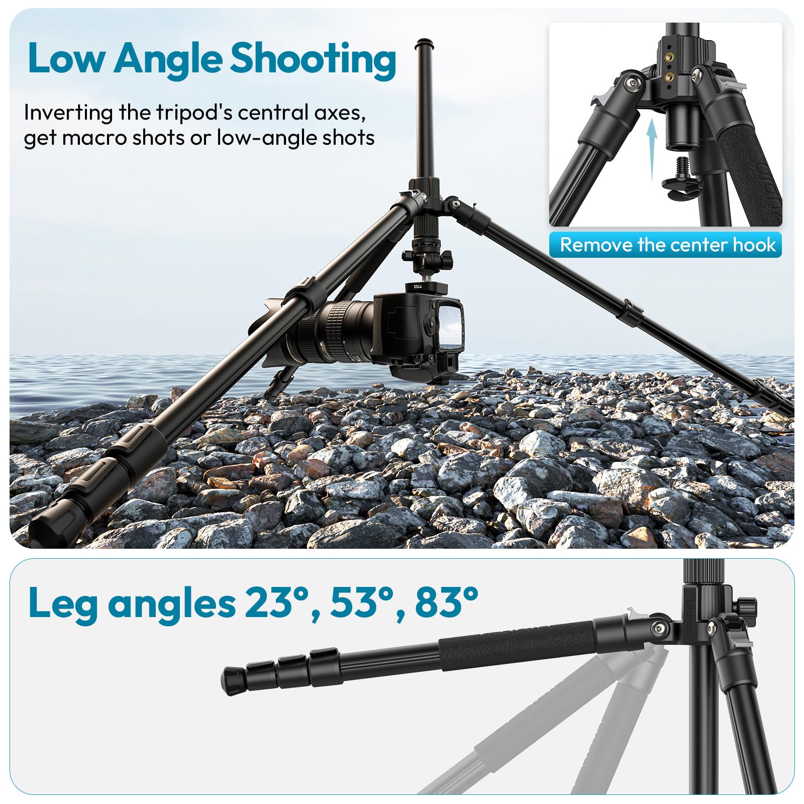 ULANZI ZERO-Y-EU Zero Y reisstatief camerastatief carbon met 360 panoramabalhoofd en Arca Quick Rlease fotograferisch statief met afneembare middenkolom 18kg laadvermogen voor alle DSRL-camera's