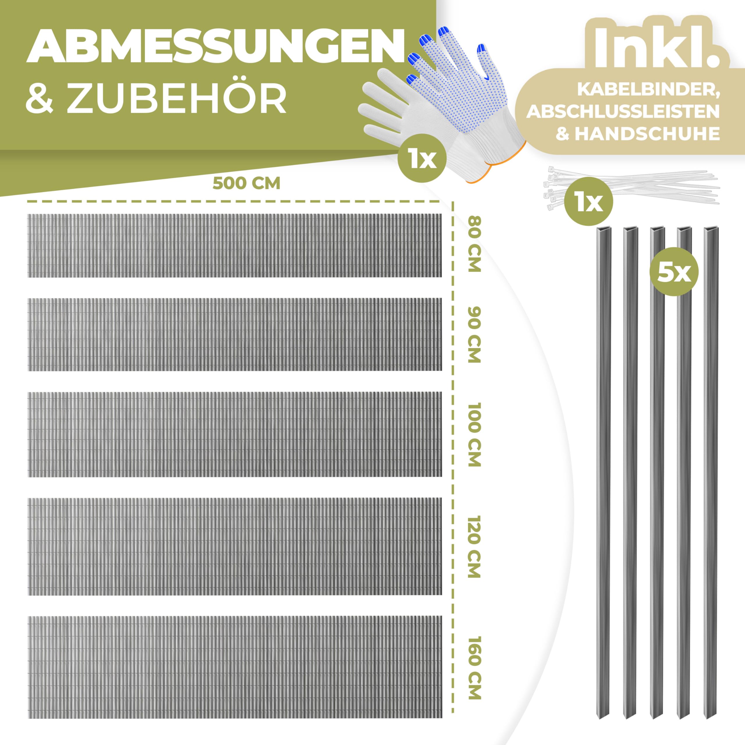 KESSER® Mata maskująca z PCW, ogrodzenie balkonowe, ochrona przed wiatrem, wzmocnione lamele, do ogrodu, na balkon i taras, obramowanie balkonu, wraz z opaskami kablowymi, osłona i rękawiczki