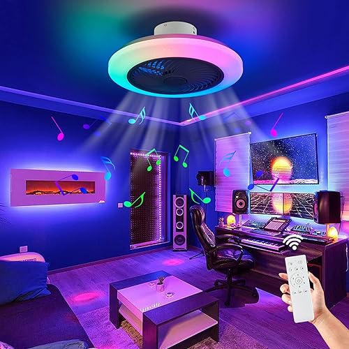 Miniatura 6 de Ventilador de techo sin aspas con luces y control remoto, moderno ventilador de techo de perfil bajo, altavoz Bluetooth RGB, 93 colores, 6