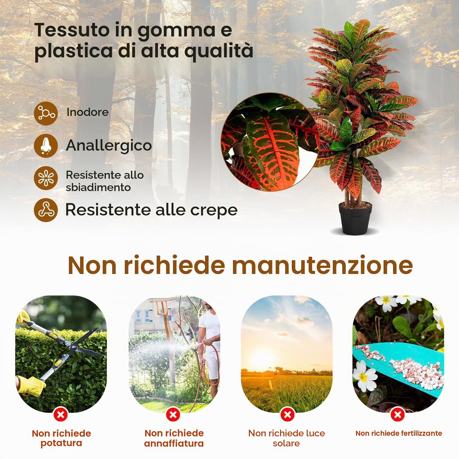 RELAX4LIFE Piante Finte da Interno 100 cm, Albero di Croton Artificiale, Pianta Finta Realistica con Tronco Naturale in Legno, Decorazione Domestica