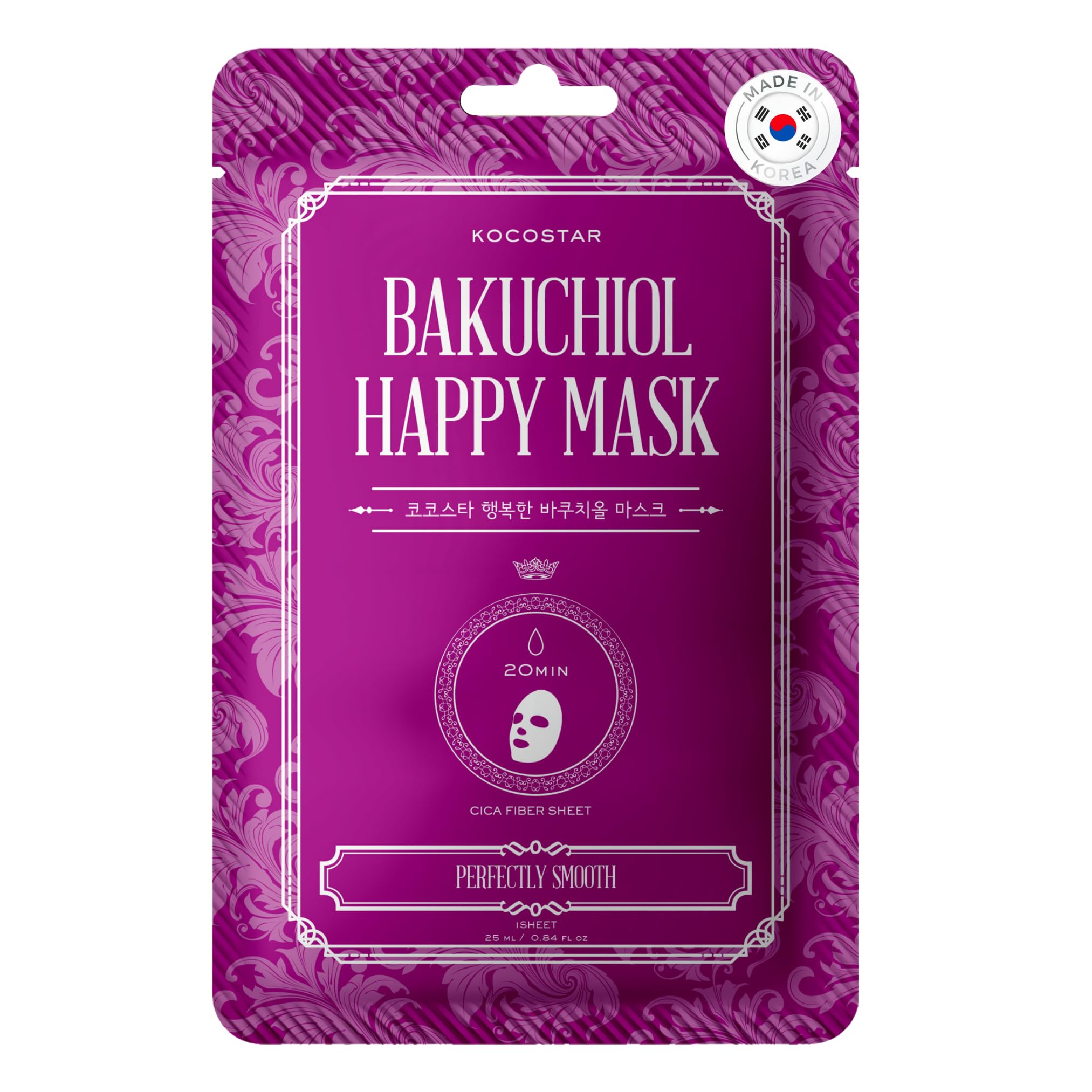 Kocostar Happy Facial Sheet Mask Bakuchiol | 20 Minutes Face Mask Therapy For Intense Hydration & Moisture | Pack Of 1, 23Ml