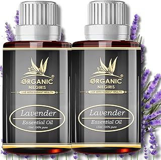 Organic Nilgiris Lavender Essential Oil 15ml – 100% Pure & Natural | For Hair Growth, Skin, Acne, Sleep, Diffuser & Aromatherapy | Undiluted Therapeutic Grade Oil-(15ml-2p)