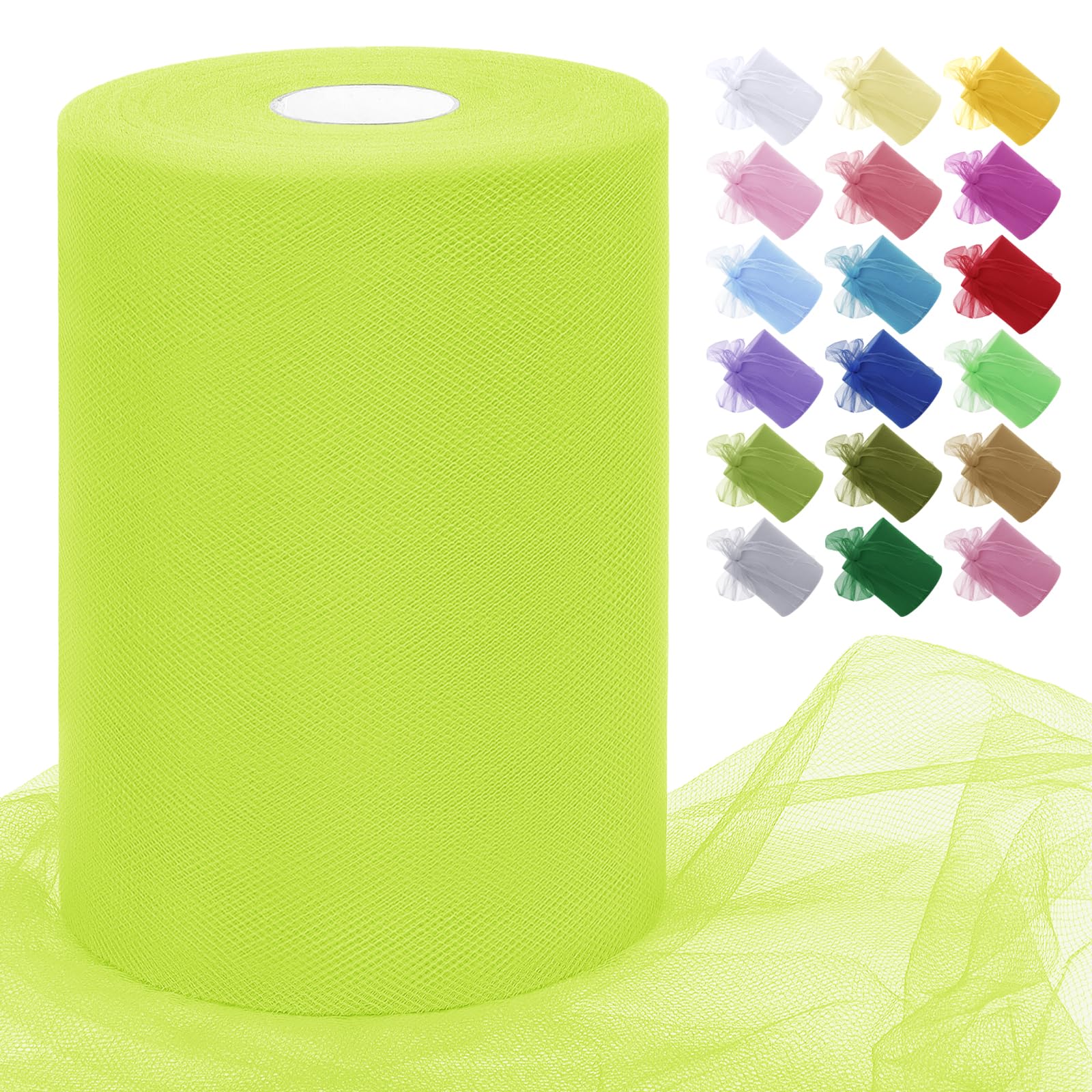 Uiopa Fruit Green Tulle Fabric Roll 15cm x 91m Polyester Netting Fabric Mesh Tulle Ribbon for Tutu Skirts, Gift Wrapping, Birthday/Party/Wedding Decoration, DIY Projects
