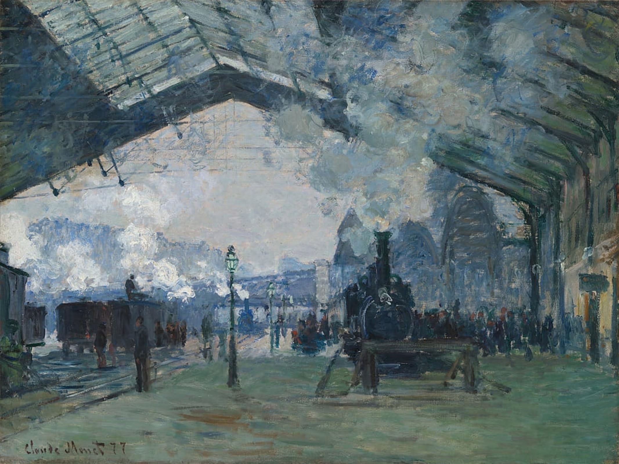 ARTXLXXBN Famous Painting Canvas Artwork Graffiti Print Arrival of the Normandy Train Gare Saint Lazare by Claude Monet Portrait Canvas Image for Home Decor 60x90cm