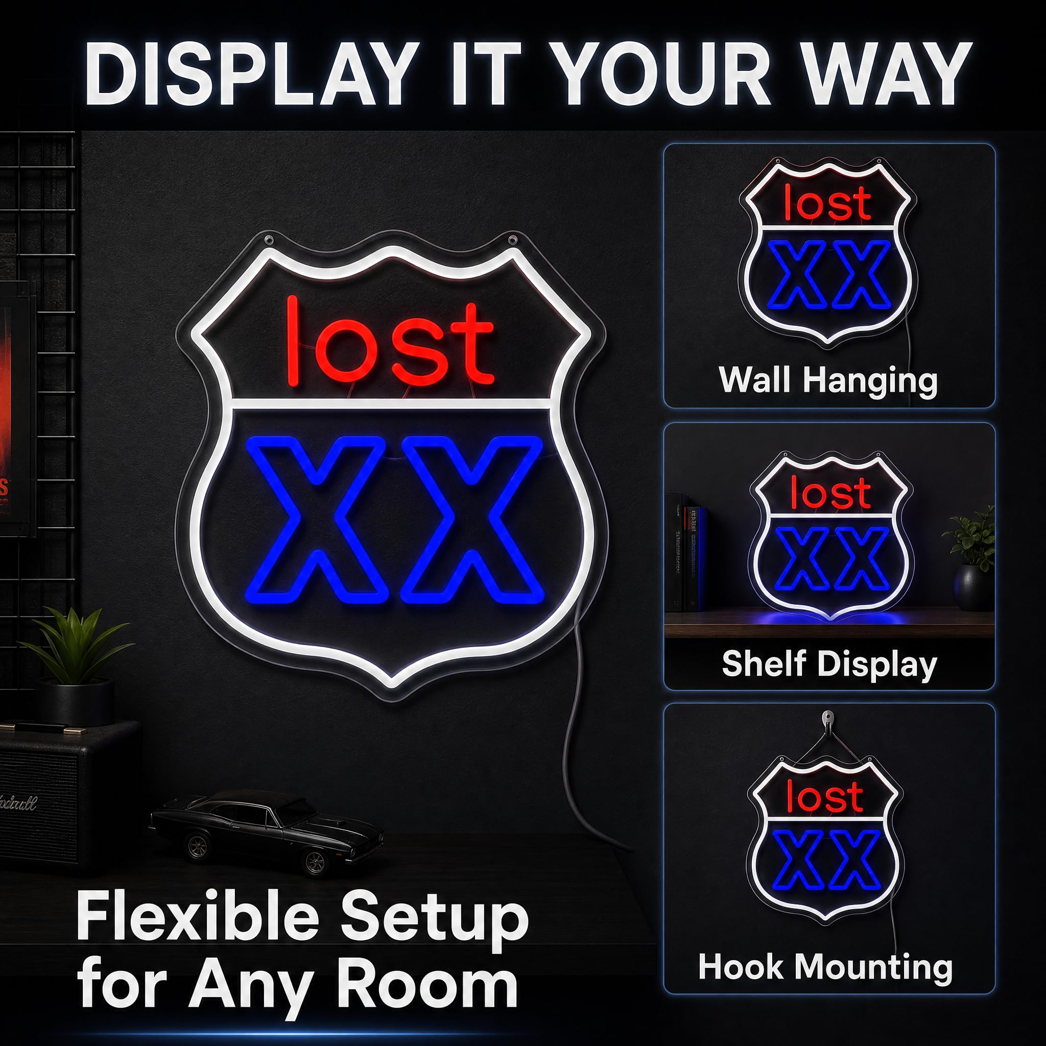 Lost XX Neonschild – 34 x 32 cm, rote und blaue LED-Wanddekoration mit Acryl-Rückwand, USB-betriebene Neonlichter für Spielzimmer, Männerhöhle, Bar, Schlafzimmer und Streetwear-Stil, Geschenk