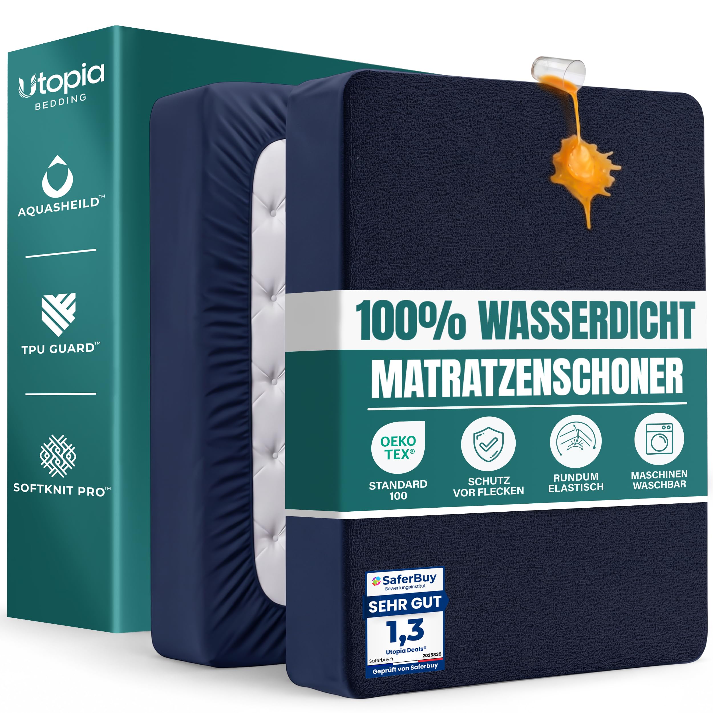 Wasserdichter Matratzenschoner 150 x 200 x 40 cm, matratzenschutz (Marine)