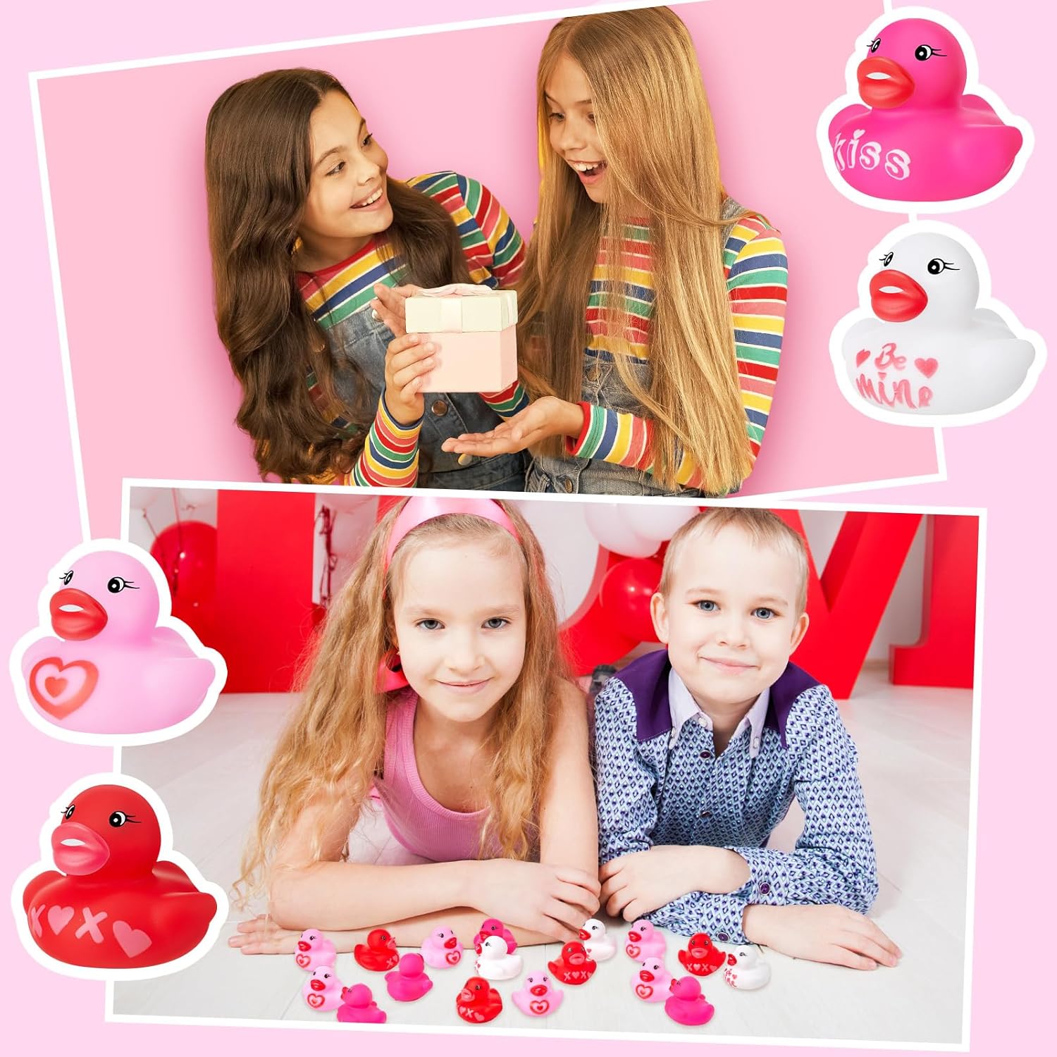 MiniInflat 200 Pcs Valentines Day Rubber Ducks Assorted Rubber Duckies Bulk Mini Pool Toy Ducks for Party Favors Classroom Exchange Gifts