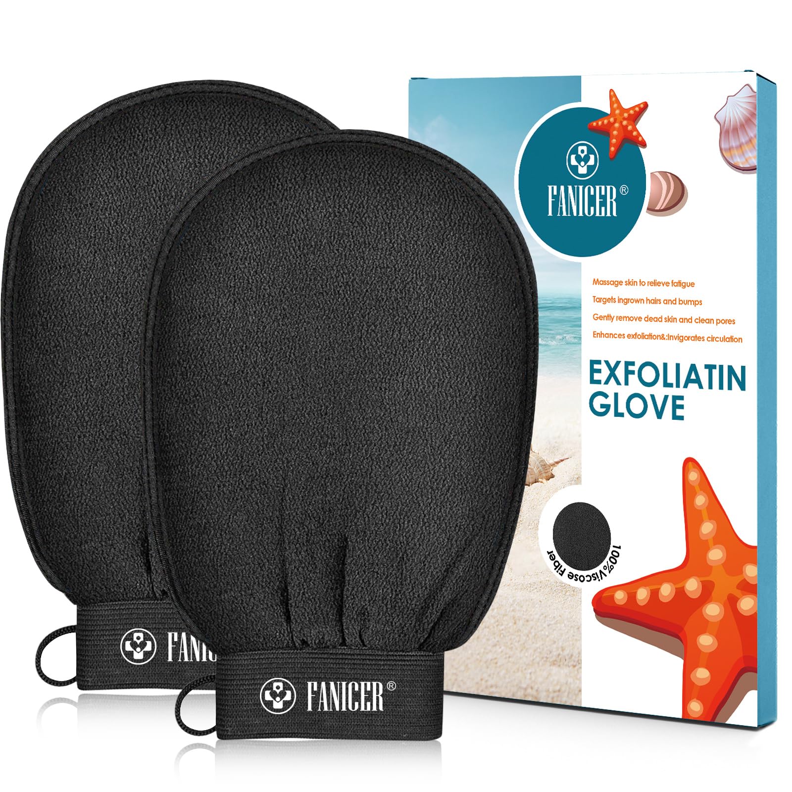 2x Gant Exfoliant pour le Corps, Gant Exfoliant Corps, Gants Gommage Corps Et Visage, Enlever La Saleté Et Les Peaux Mortes pour Nettoie et Purifie La Peau, Doux Gants Exfoliants, Noir