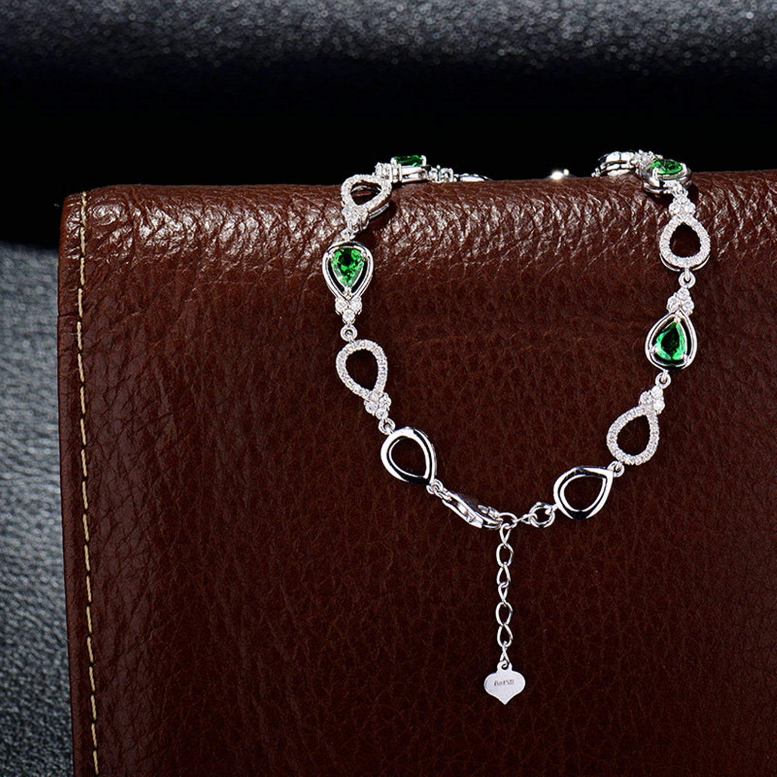 KnSam Pulsera de mujer de oro auténtico con colgante de gota de agua de oro blanco de 18 quilates, pulsera de boda para mujer con tsavorita y oro blanco, 750 Gold, Tsavorite