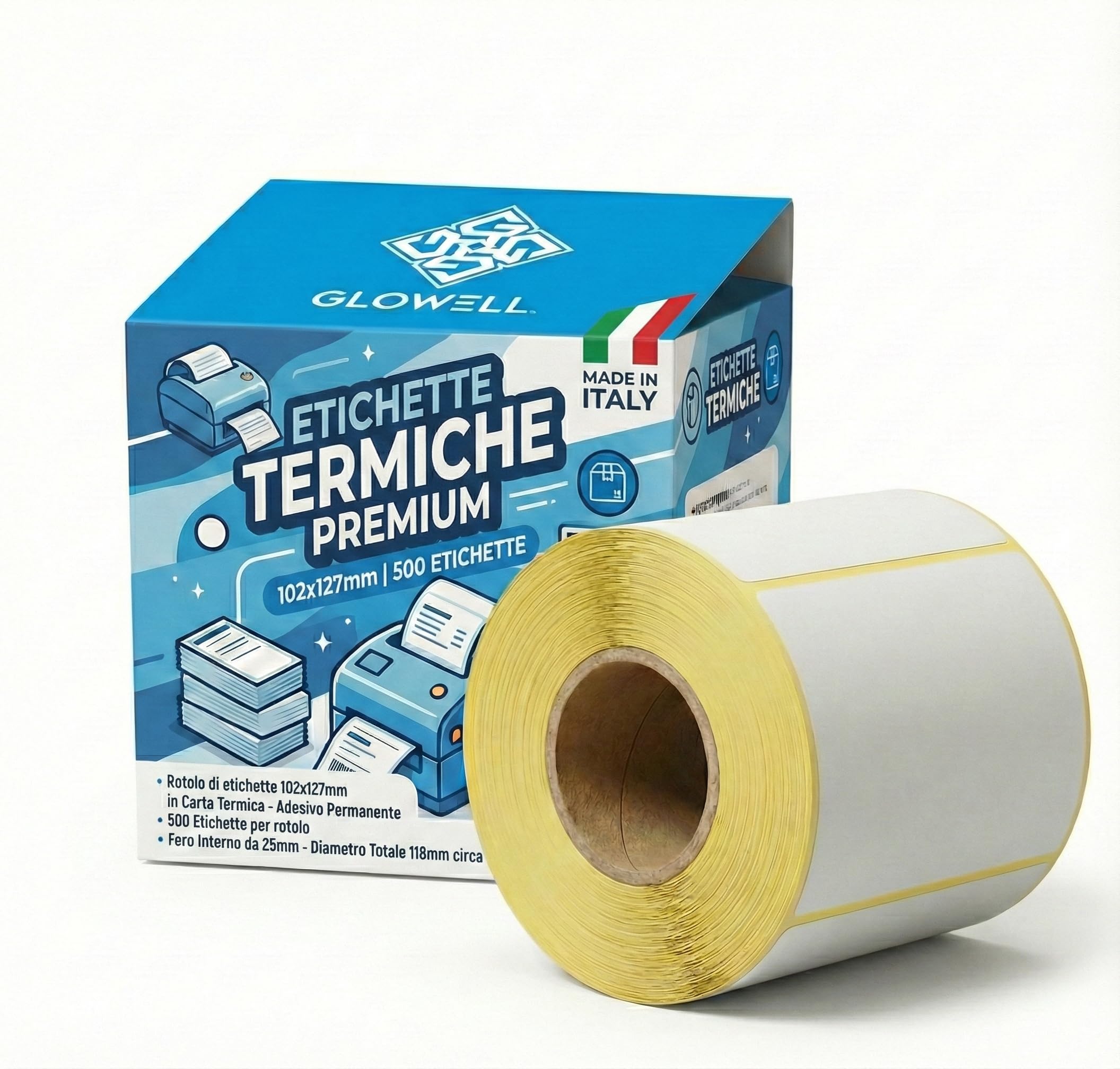 10 Rotoli da 500 etichette 102x127mm in Carta Termica, compatibile con Zebra e altre stampanti (5000 etichette)