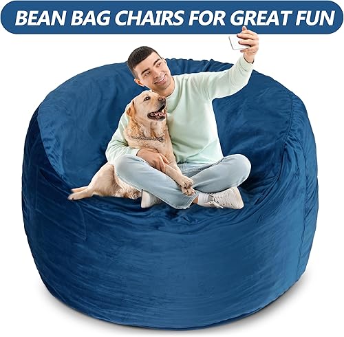 Miniatura 3 de Homguava Sillón estilo puf de 4 pies con relleno de espuma viscoelástica, puf grandes, sofá suave con funda de terciopelo holandés (azul, 4 pies)