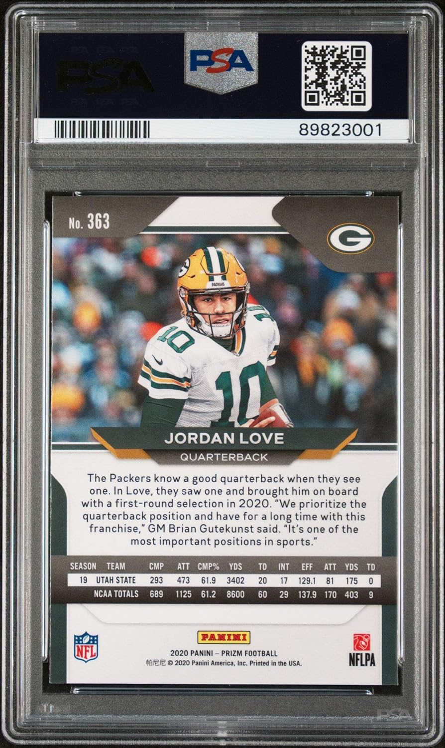 Graded 2020 Panini Prizm Jordan Love #363 Rookie RC Football Card PSA 10 Gem Mint