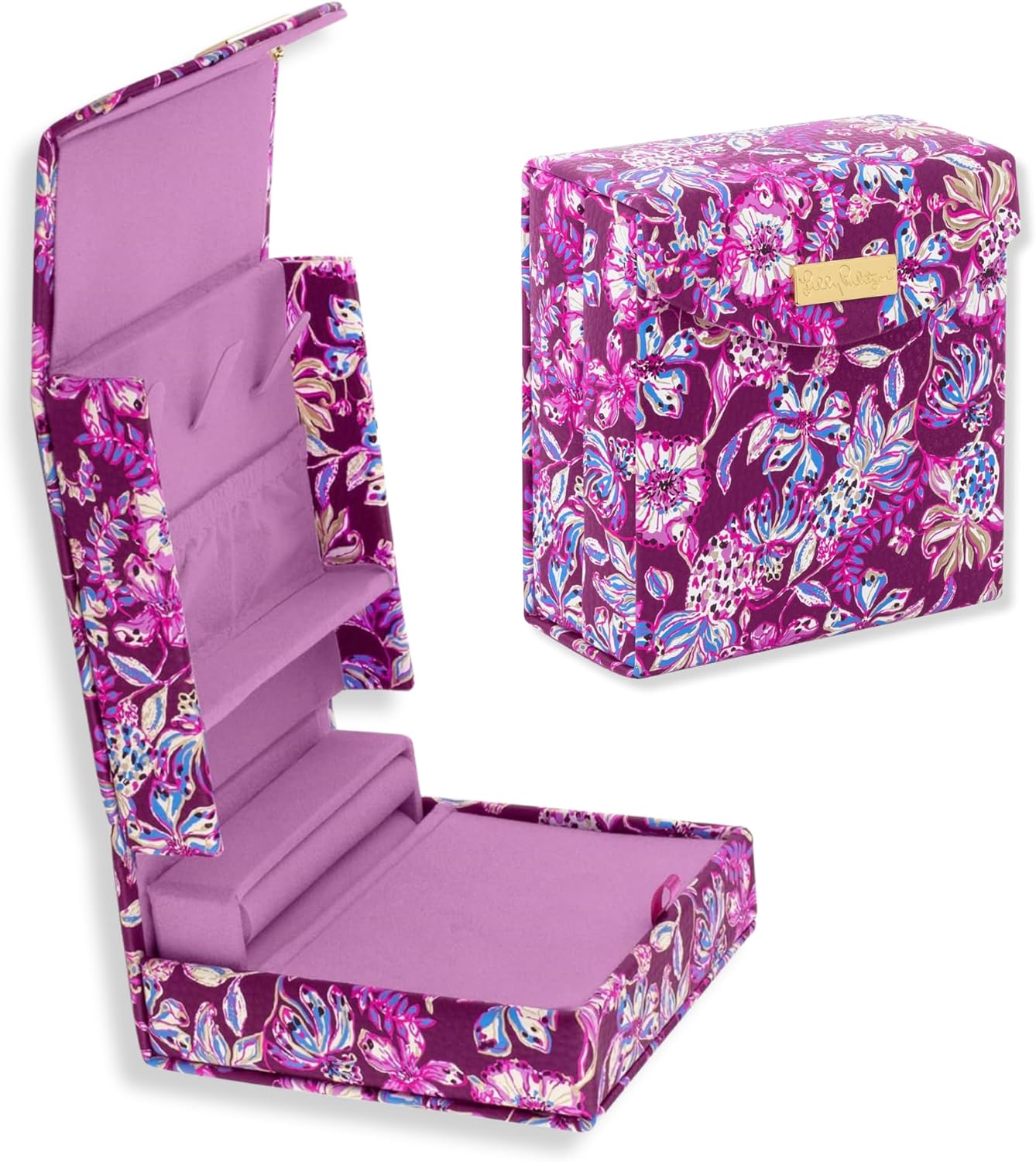 Lilly Pulitzer Travel Jewelry Case Organizer, Vegan Leather Jewelry Box for Women, Cute Jewelry Organizer Holds Necklaces, Rings, Bracelets, Small Jewelry Roll (Amarena Cherry)