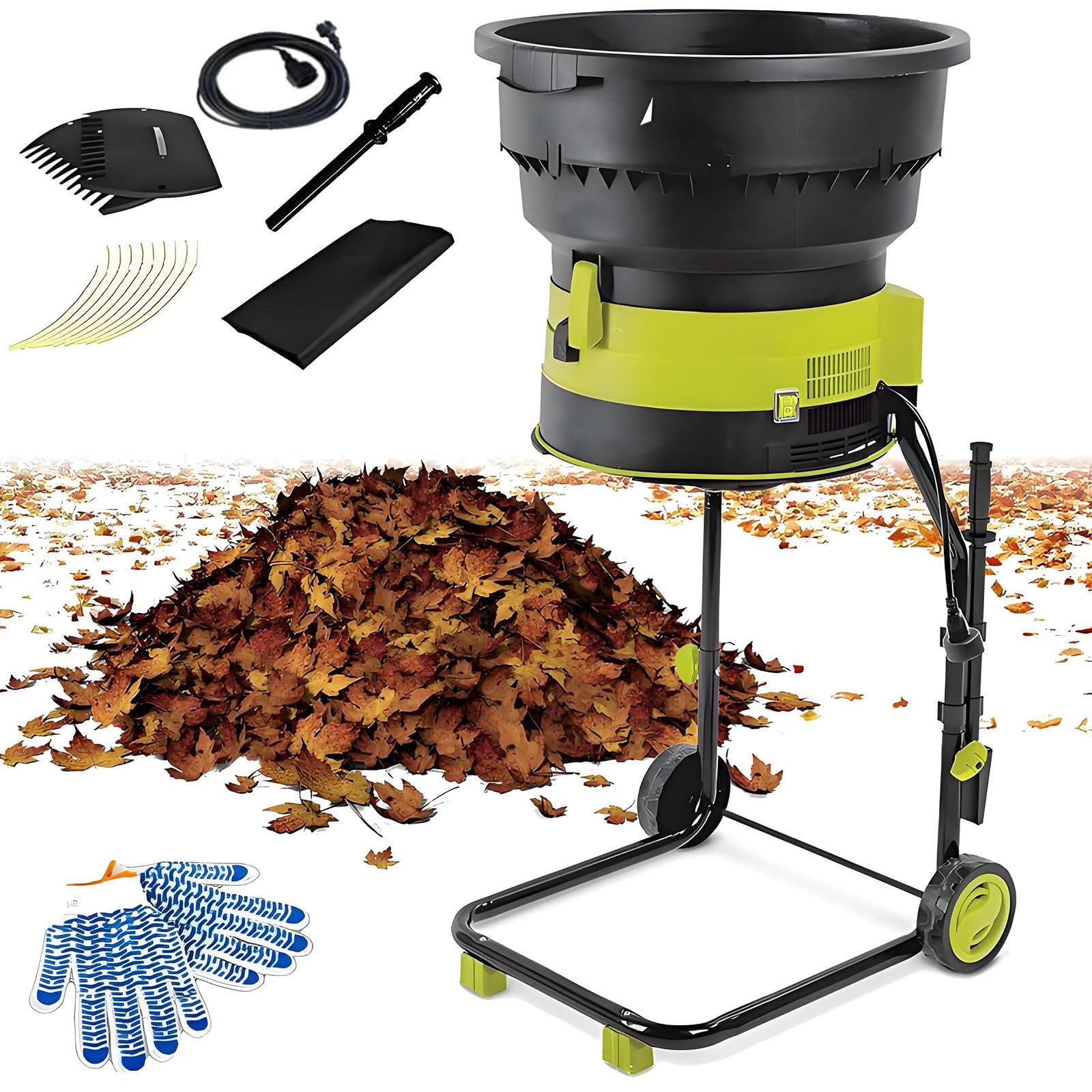 Trituradora eléctrica de hojas de 2500 W con ruedas, trituradora de 8000 rpm, herramienta de limpieza de jardín, máquina de compostaje, incluye bolsa de almacenamiento y cable de alimentación de 20 m