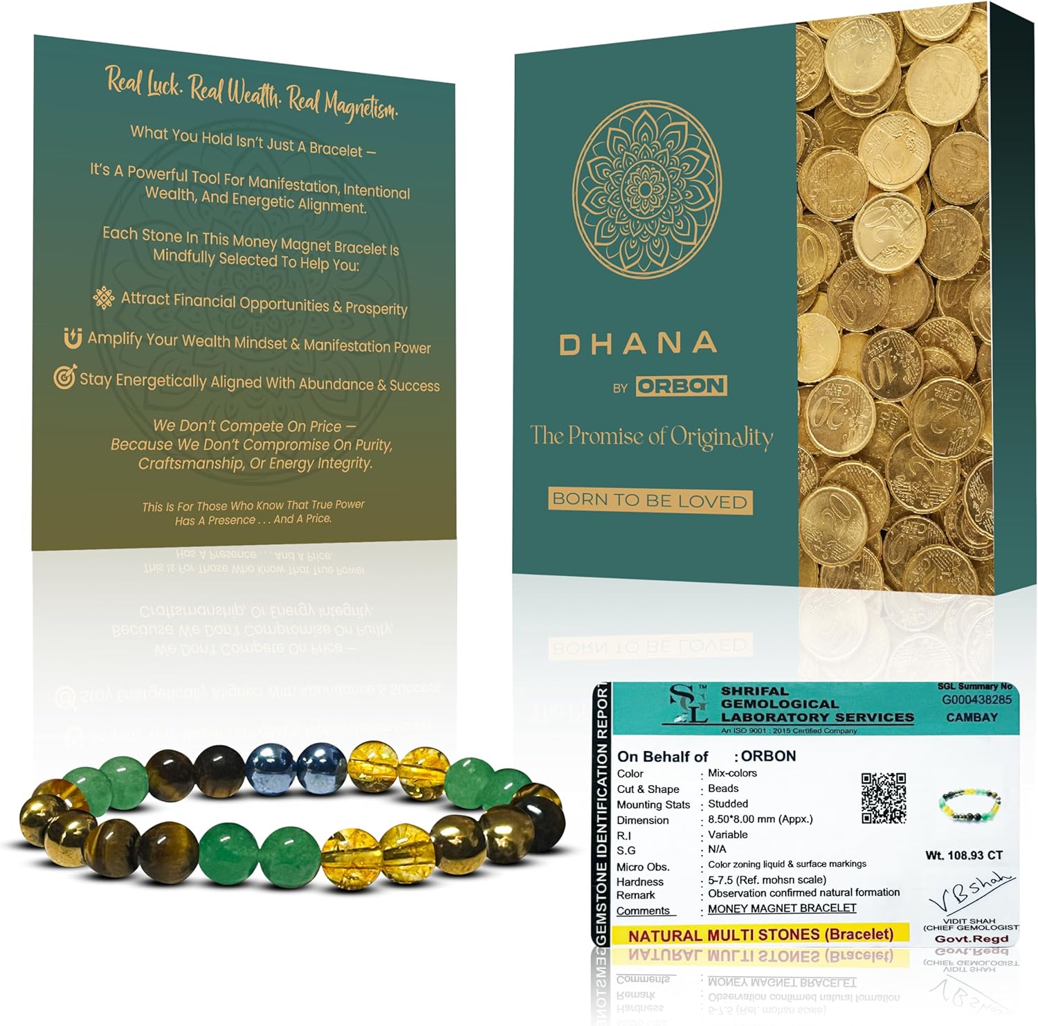 DHANA Certified Scientific Money Magnet Bracelet – Original 7 Chakra Navagraha Stone for Men & Women | Wealth, Prosperity & Abundance Gemstone with Activation Card & Authenticity Certificate