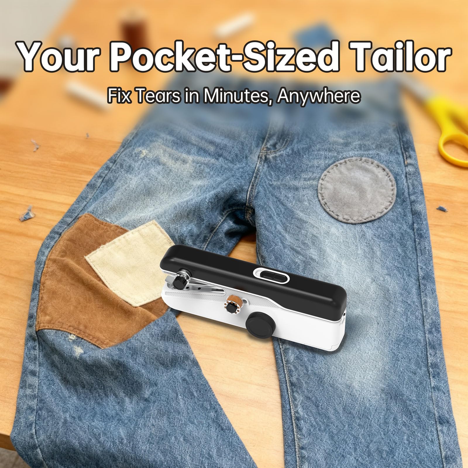 SwiftStitch Pro 3 - Máquina de coser de mano, mini kit de costura portátil de 2 velocidades con estuche de almacenamiento, modo de alimentación dual, máquina de coser para principiantes, reparación