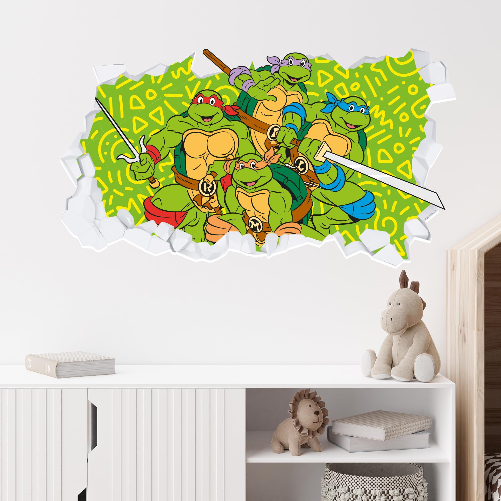 Themed Black Teenage Mutant Ninja Turtles Wall Sticker - Group Broken Wall Decal Tmnt Art (60Cm Width X 35Cm Height)