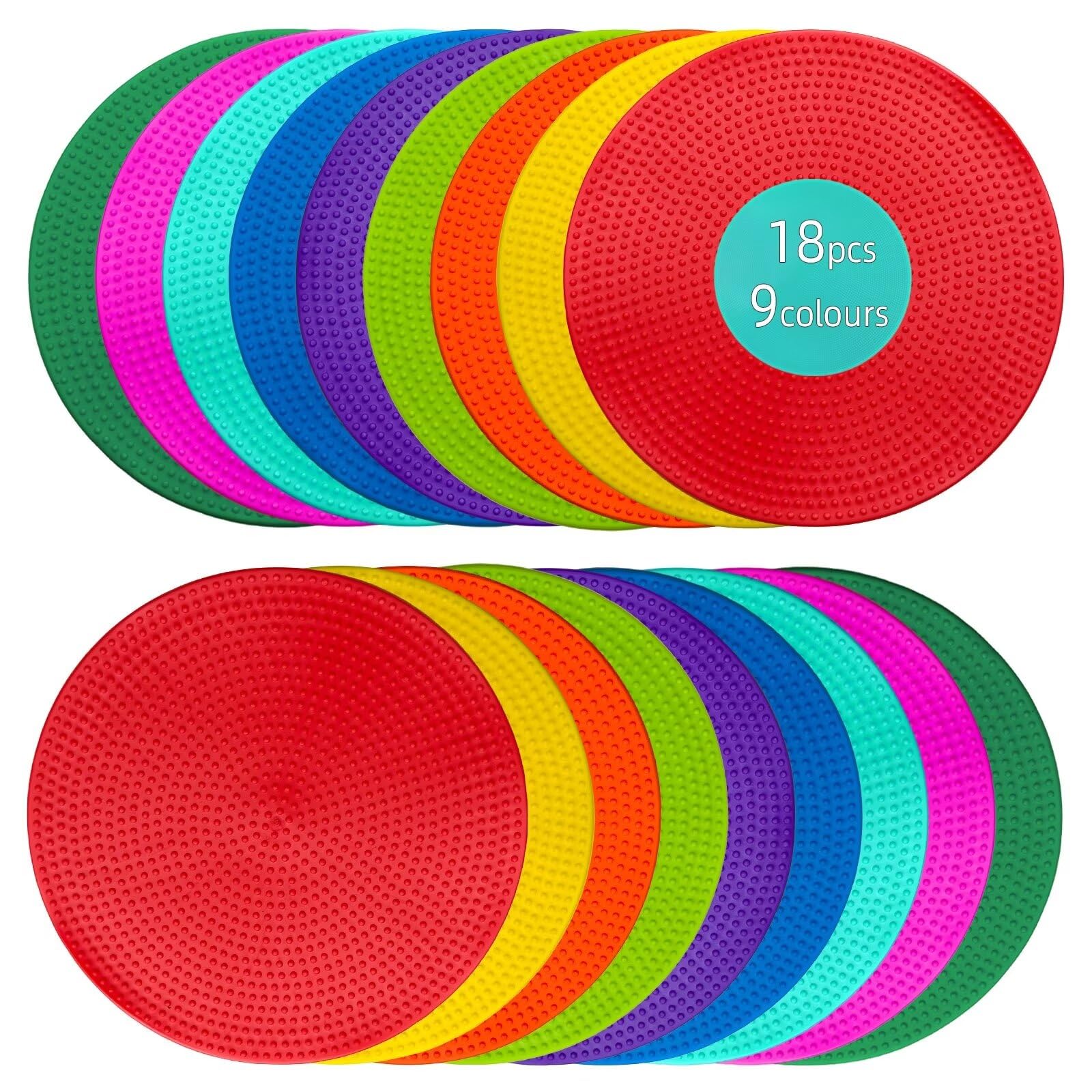 ILAZR 18 Pcs Non Slip Agility Marker Aggregate Dots 9 inch 9 Color Floor Dot Marker for Classroom Dance Sports Football Basketball Speed Agility Training