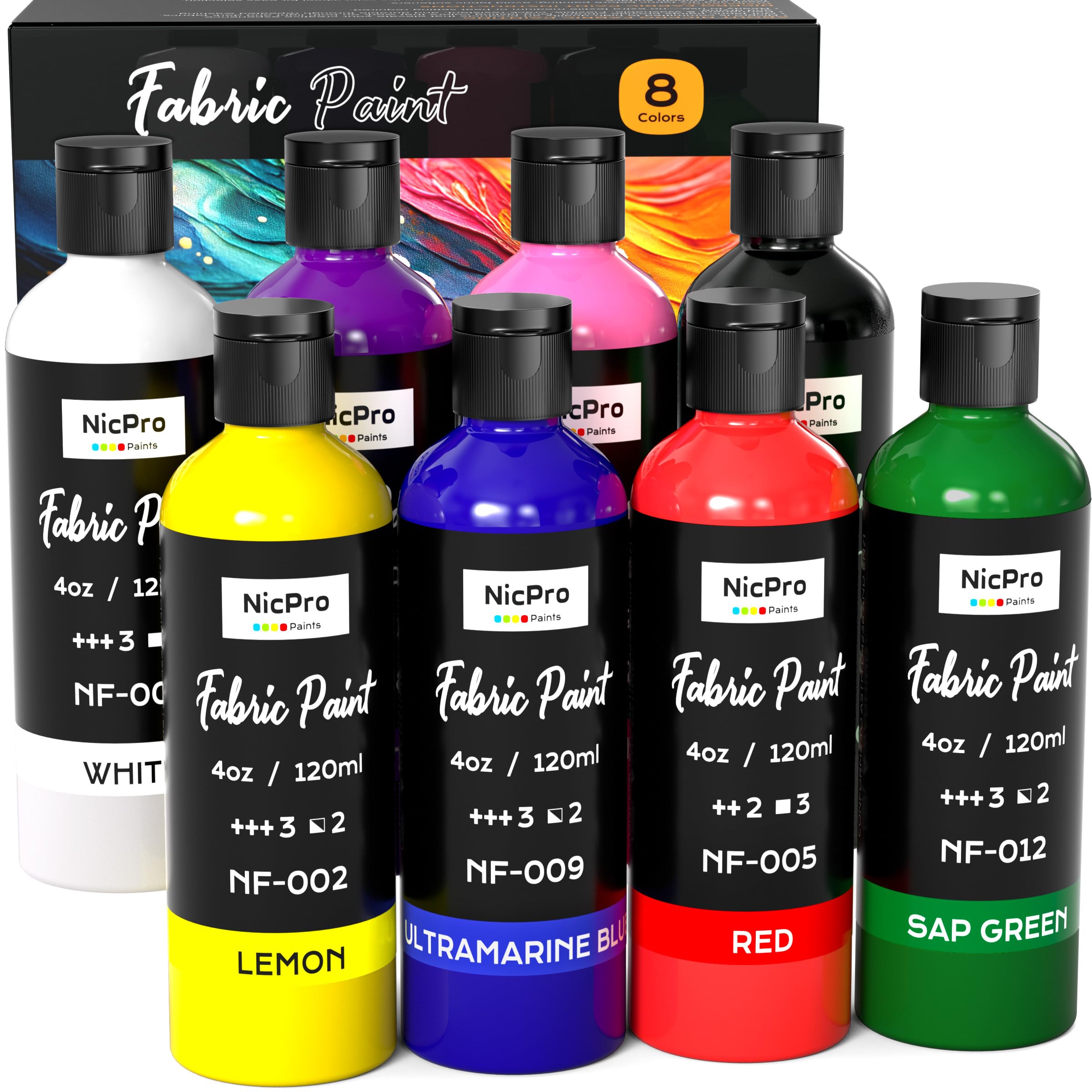Amazon.com: Nicpro 8 Colors Permanent Fabric Paint (4 oz, 120 ml