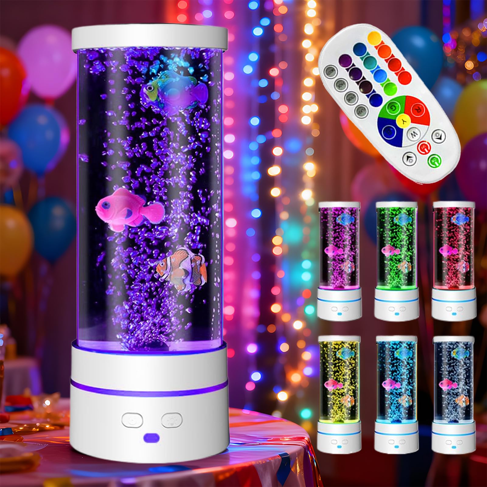 Lámpara de peces – Luz nocturna sensorial de torre de burbujas de peces con LED que cambia de color y movimiento relajante, ideal para habitación de niños, guardería, escritorio, cumpleaños, Navidad
