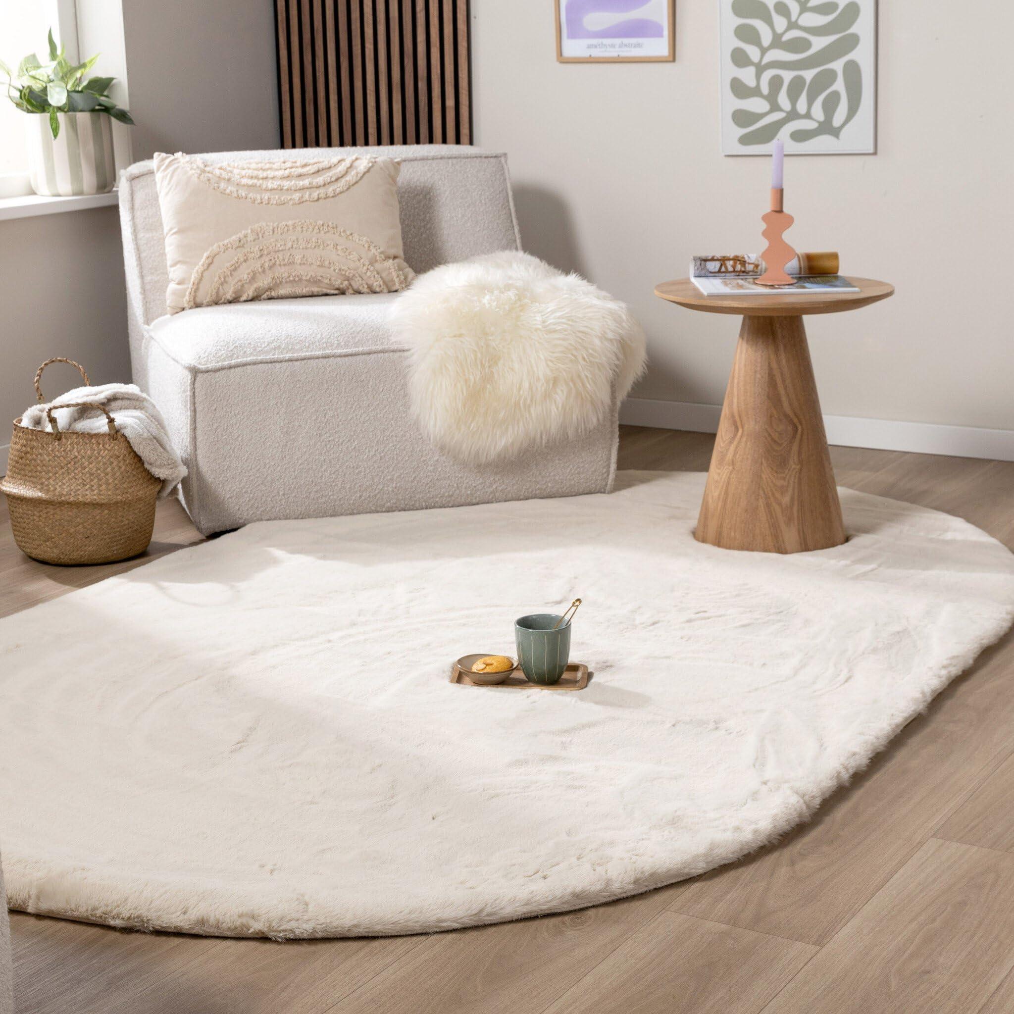 FRAAI | Home & Living Tapis de Salon Ovale à Poils Longs - Comfy Supreme Crème - 152x245 cm - Pile Haute - Tapis de Salon Shaggy - Ovale