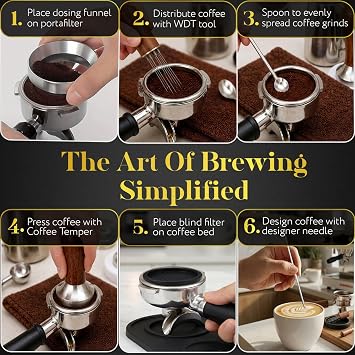 Premium 8-in-1 Coffee Tamper Set - 51mm Stainless Steel Espresso Tamper, WDT Tool & 350ml Milk Frothing Pitcher - Complete Barista Coffee Machine Accessories & Tamper Station Mat
