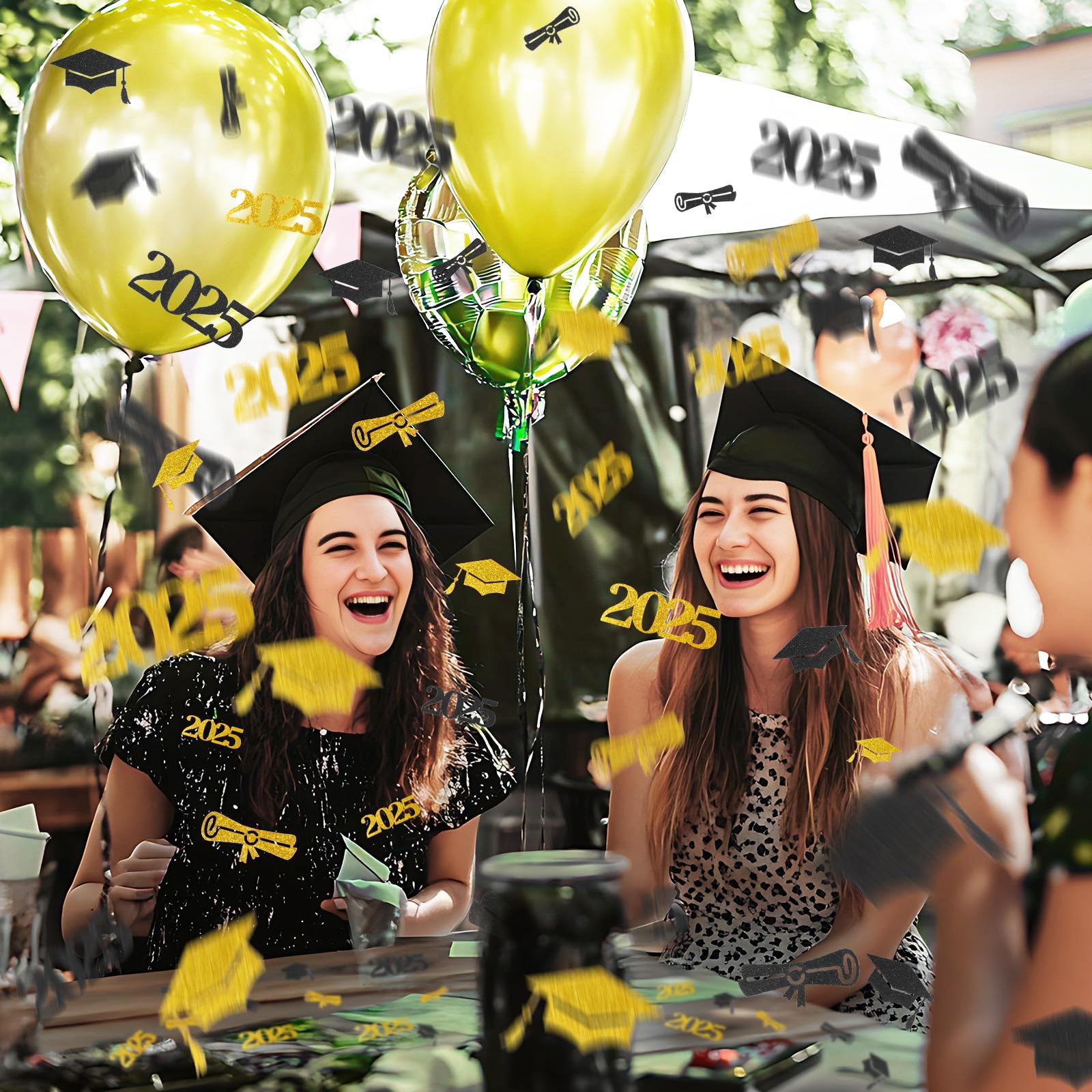 100 Stück Abschluss-Konfetti Schwarz-Gold-Weiß – Mit Hut & Diplom-Motiven Für Partydeko