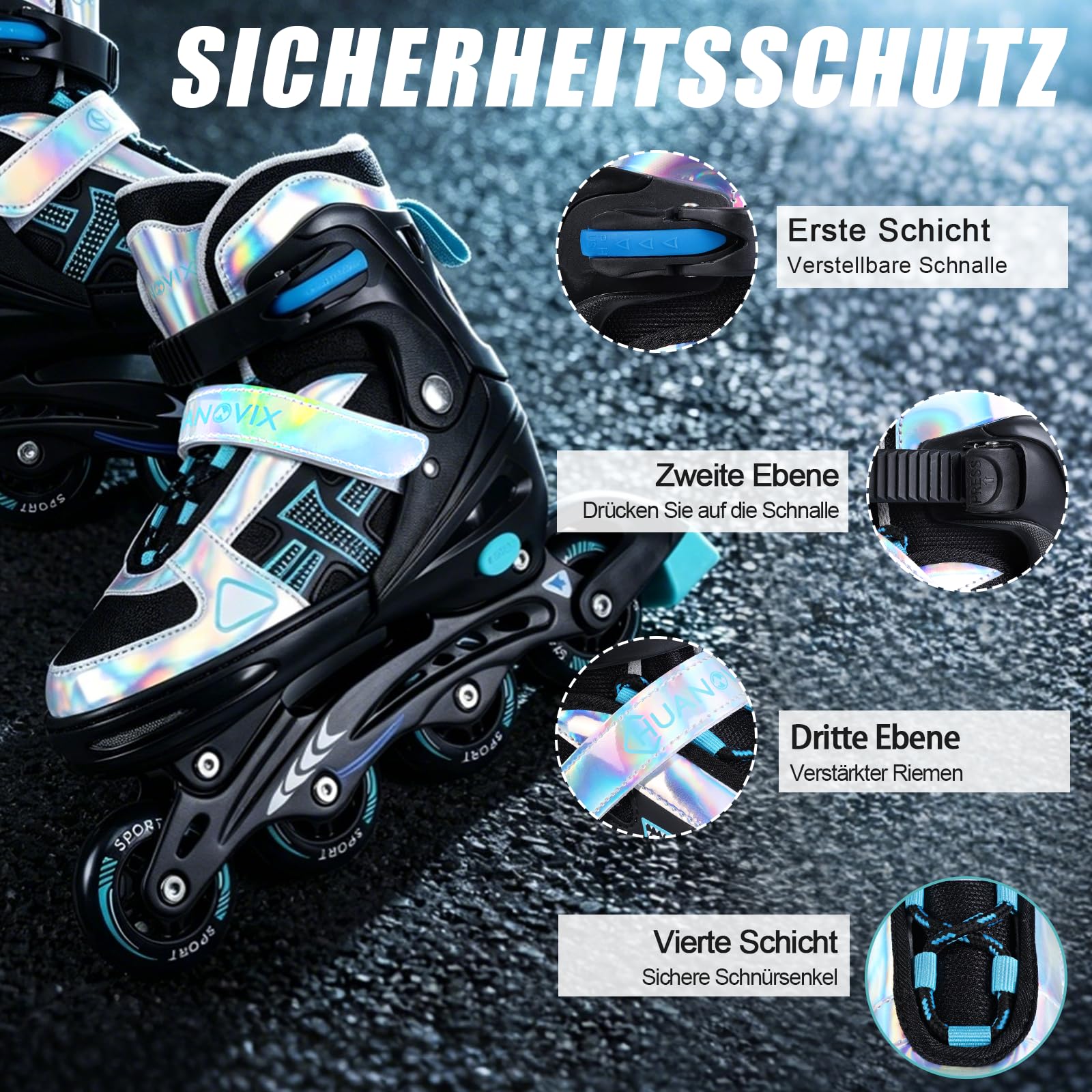 Inline Skates Kinder Verstellbare Rollschuhe für Jungen Mädchen | 4 Größen verstellbar, 3 Größenauswahl; 4 leuchtende Räder, Sport für drinnen und draußen, Geschenk für Kinder