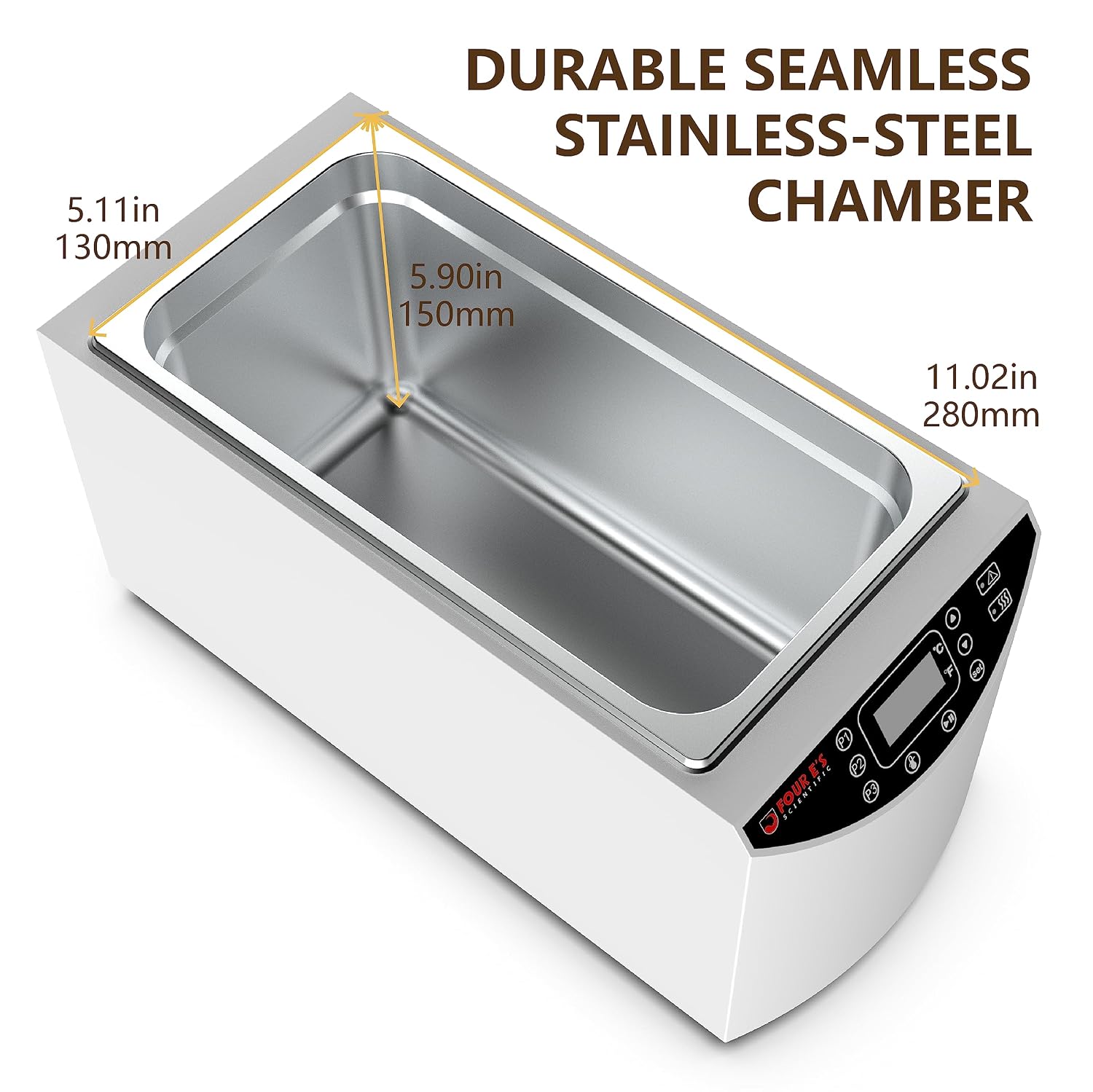 4E's USA Water Bath - Digital 5 Liter Laboratory Electric Water Bath with Precise Temperature Control, Double Safety Features, and Easy to Read LED Display, Model WB201
