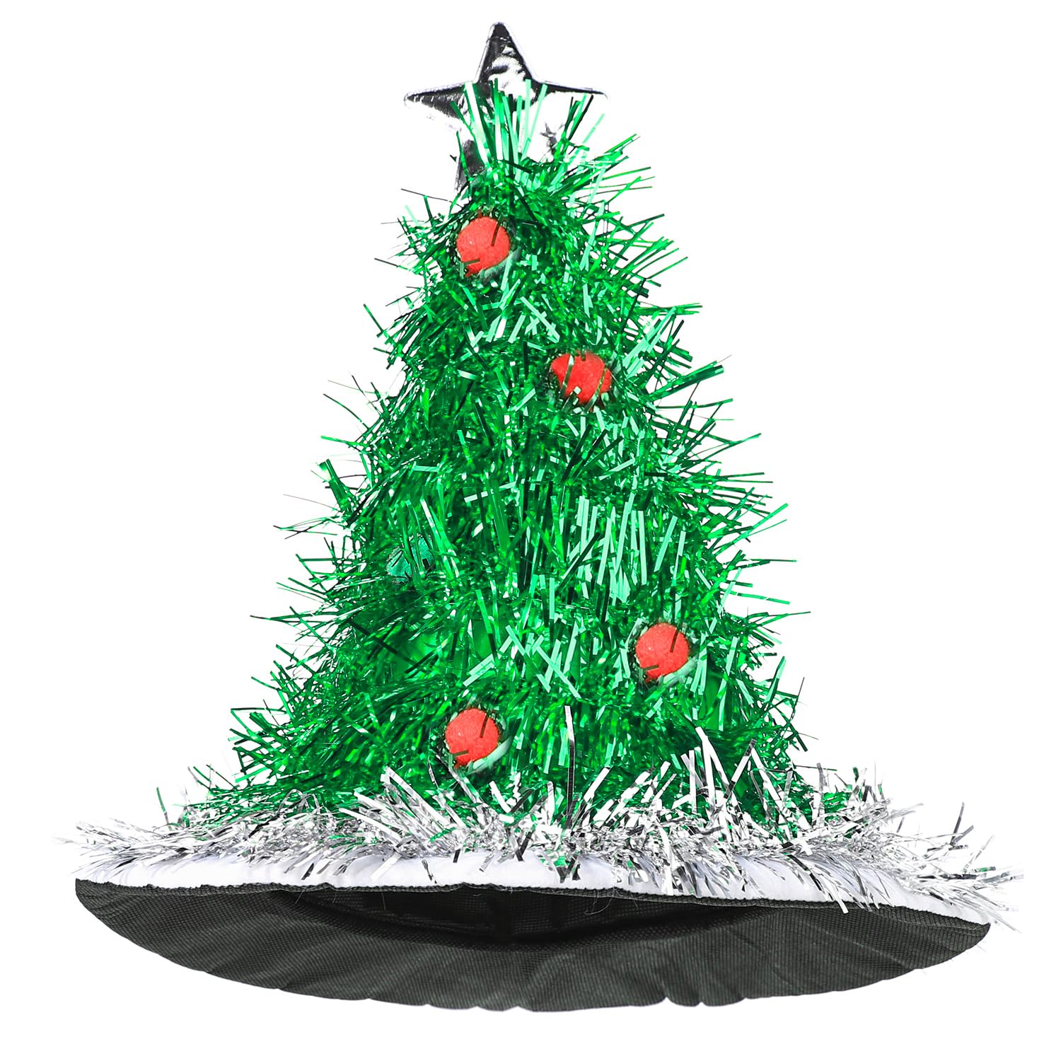 Adult Novelty Christmas Tree Hat with Tinsel and Star Christmas Holiday Sparkly Santa Hat Fancy Dress Party Headwear Topper Table Ornament Decor Party Dress Up Costume Cap for Cosplay Night Out - Image 2